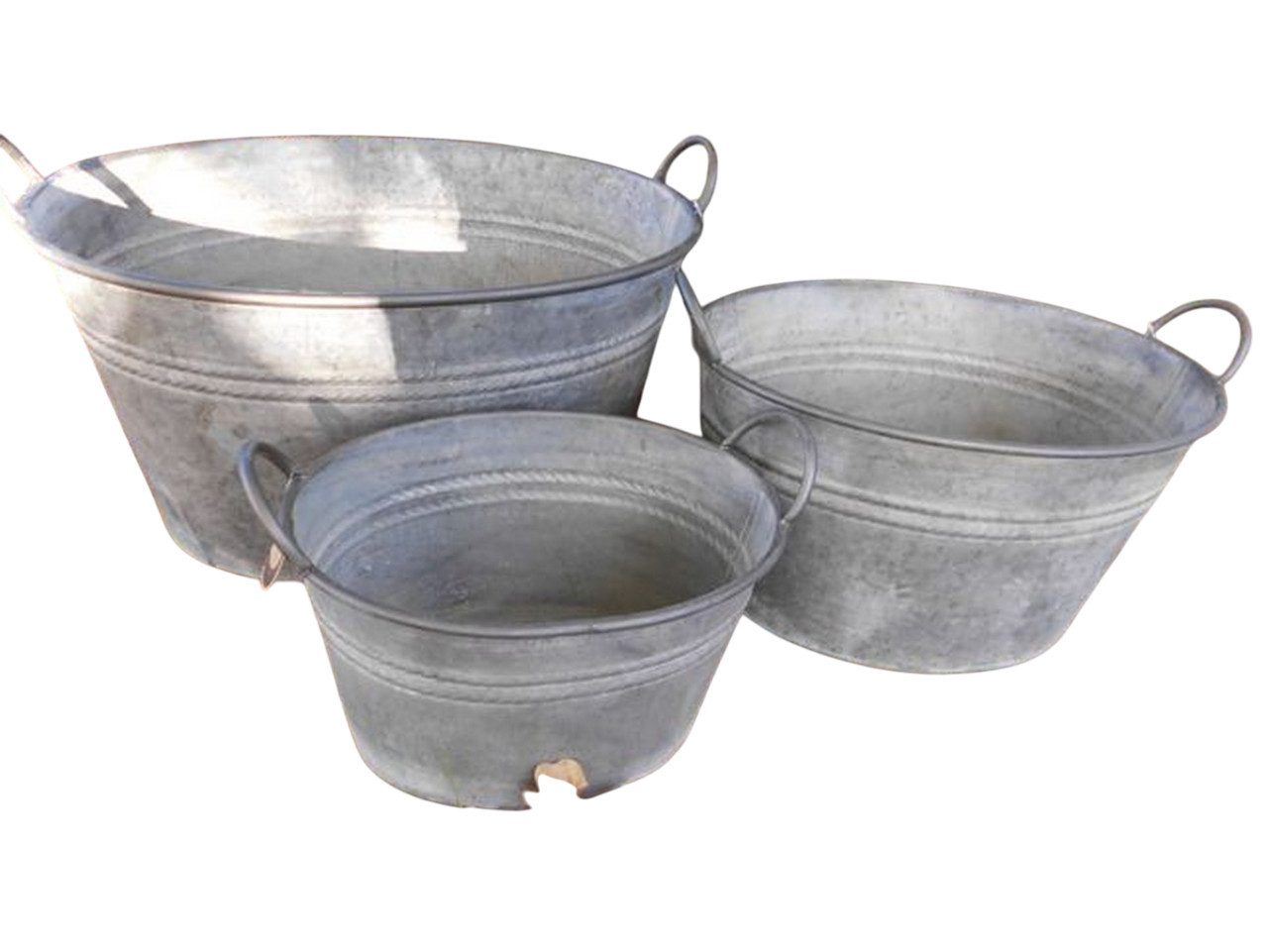 Deko-Impression Pflanzkübel Zinkwannen-Set Oval 3 Stück Pflanztopf Zinkbottich Blumentopf 54-33 cm (3 St)