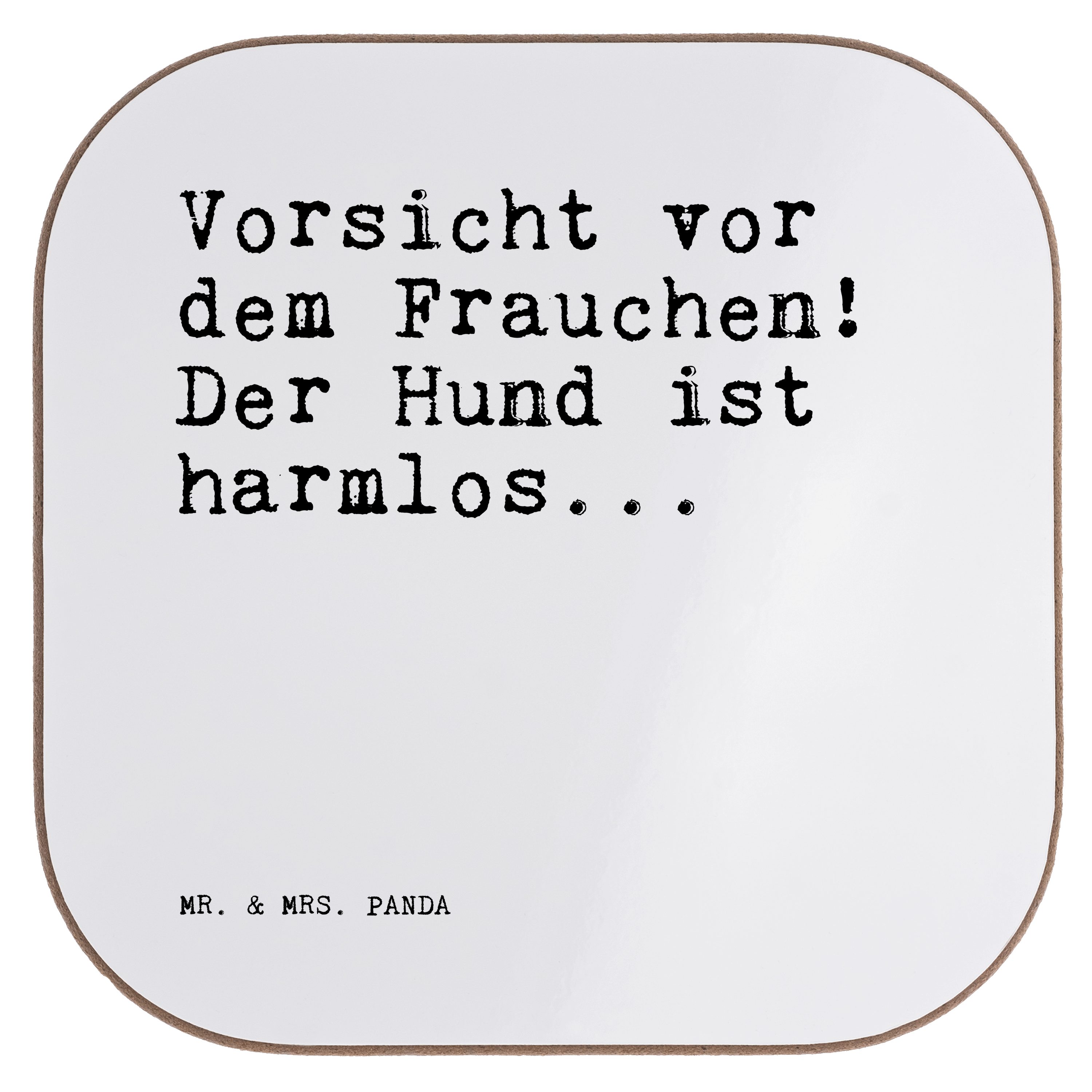 Mr. & Mrs. Panda Getränkeuntersetzer Vorsicht vor dem Frauchen!... - Weiß - Geschenk, Hund, Glasuntersetze, 1-tlg.