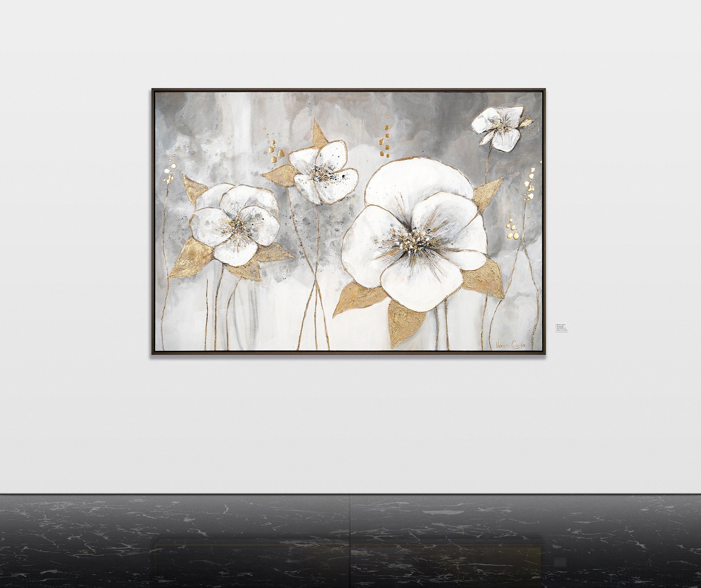 YS-Art Gemälde Goldene vorm Frau mit Leinwndbild Blüten, Rahmen Spiegel