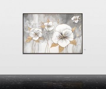 YS-Art Gemälde Goldene Blüten, Leinwndbild Frau vorm Spiegel mit Rahmen