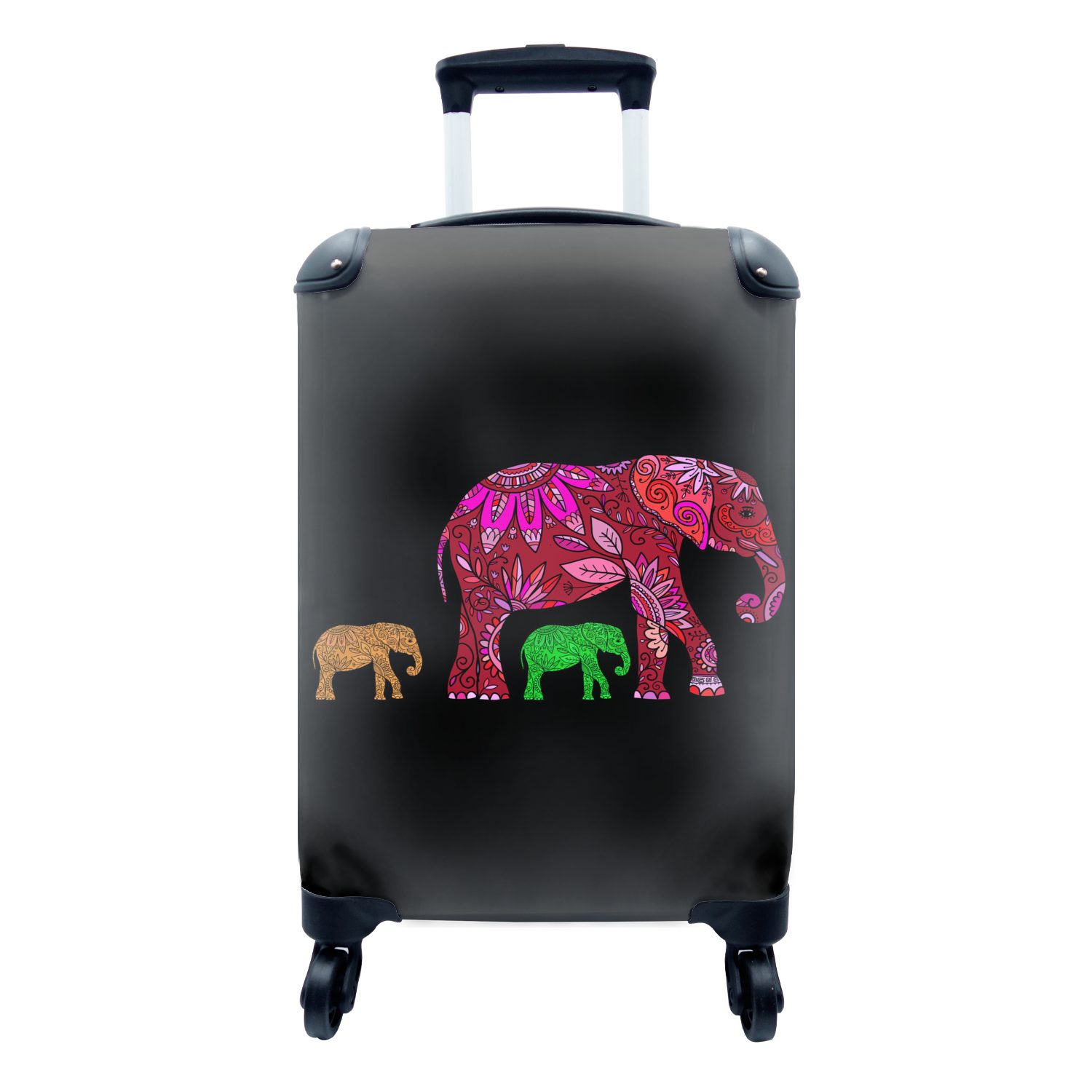 MuchoWow Handgepäckkoffer Elefant - Tiere - Muster - Blumen, 4 Rollen, Reisetasche mit rollen, Handgepäck für Ferien, Trolley, Reisekoffer