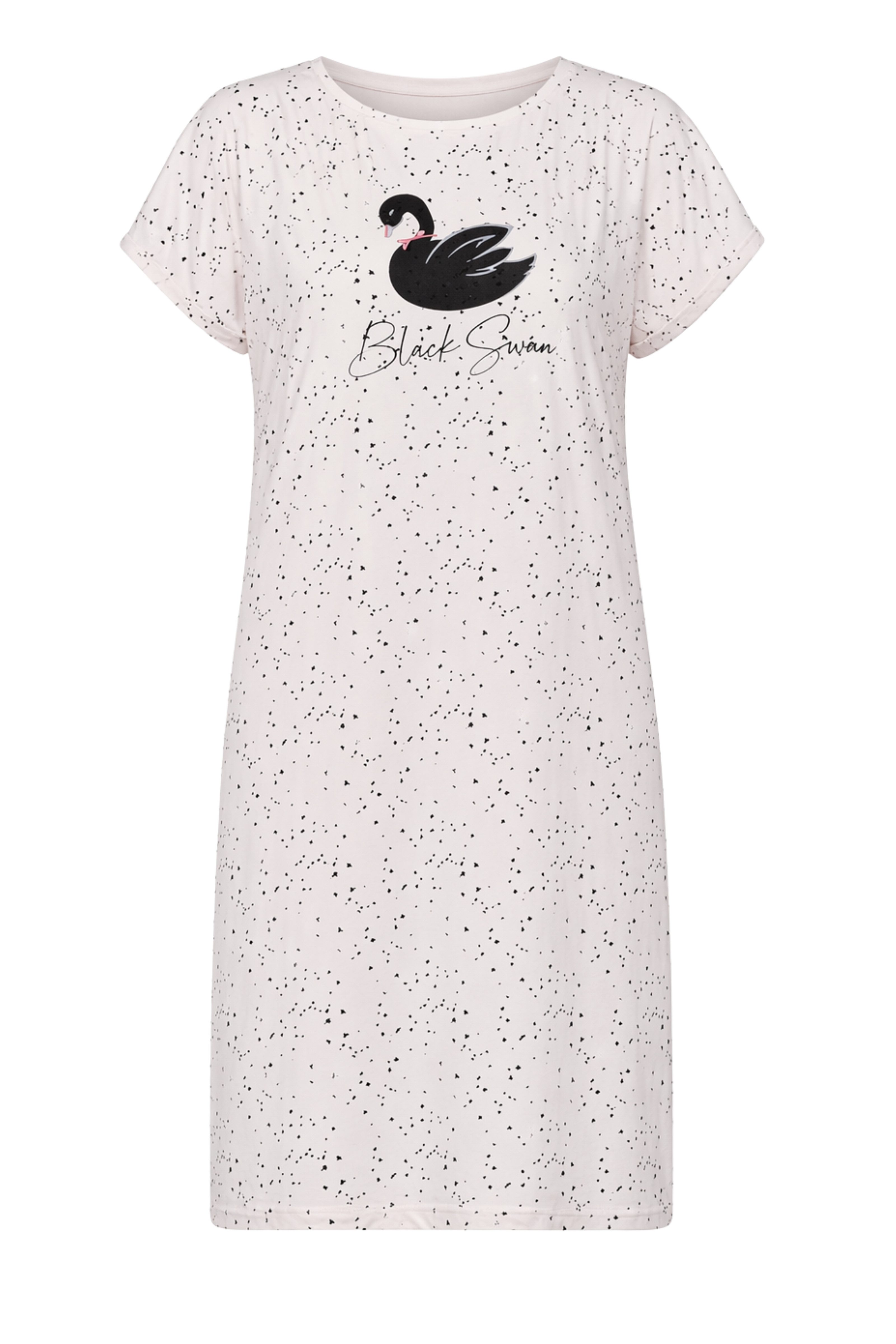 COOLISMO NIGHTWEAR Nachthemd Damen Sleep-Shirt in Weiß, knielang elegantes Nachthemd mit Schwanenmotiv & zartem Pünktchenlook