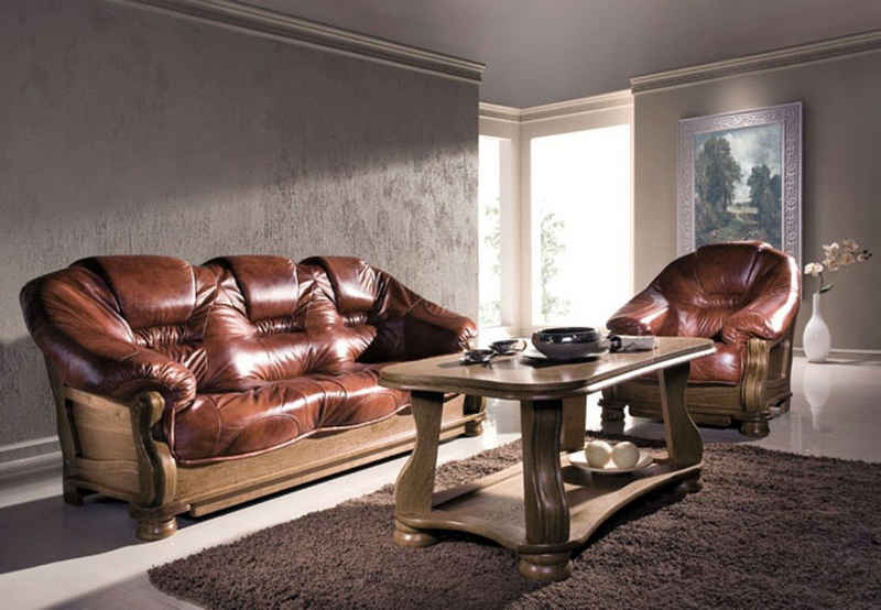 JVmoebel Wohnzimmer-Set Klassische Garnitur 3+2+1 Sitzer Sofagarnitur Sofa 100% Leder Sofort, (3-St., 3 Sitzer / 2 Sitzer / 1 Sitzer), Made in Europe