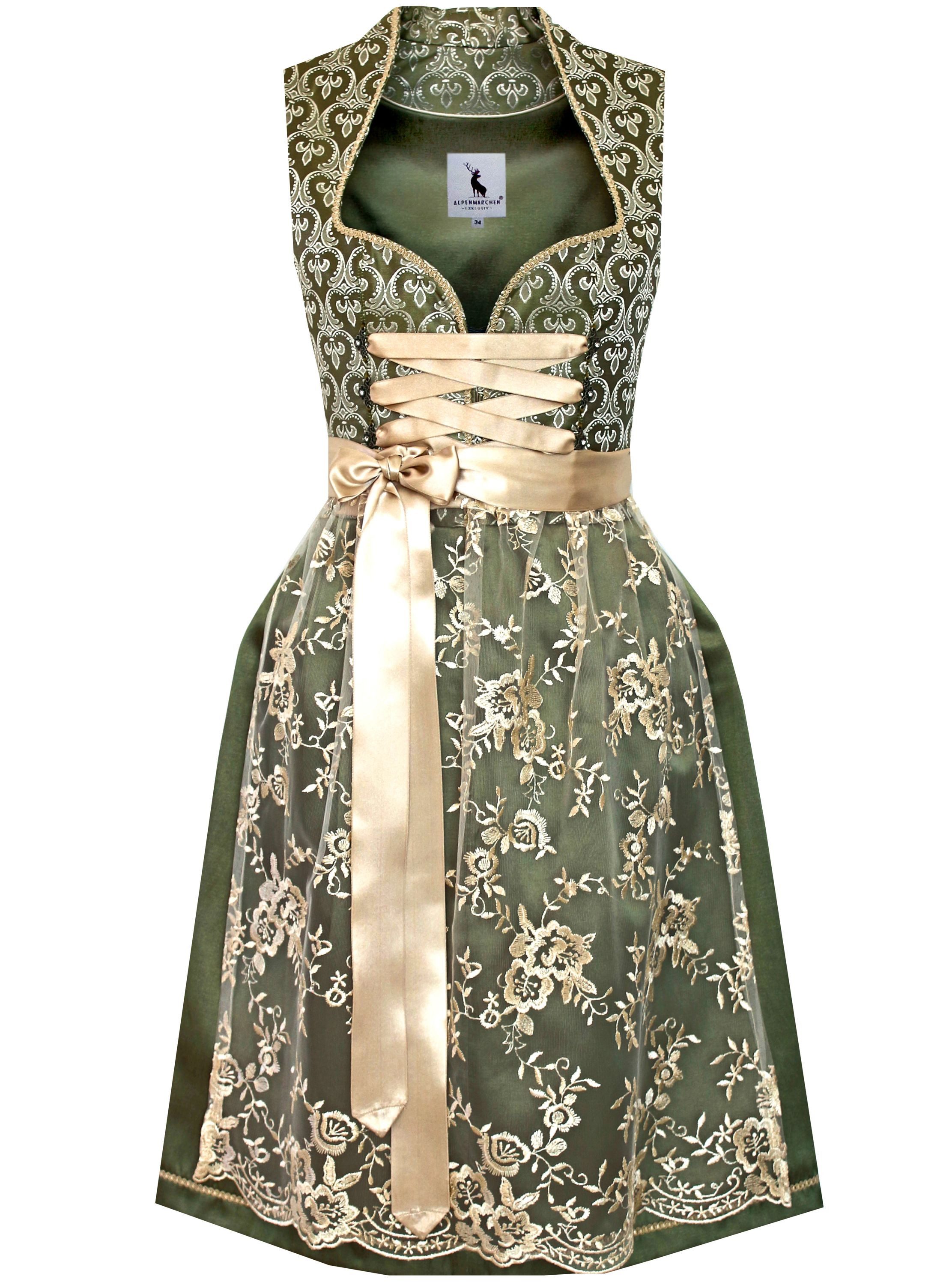 Alpenmärchen Dirndl Dirndl Liesl in Grün und Creme - ALM922