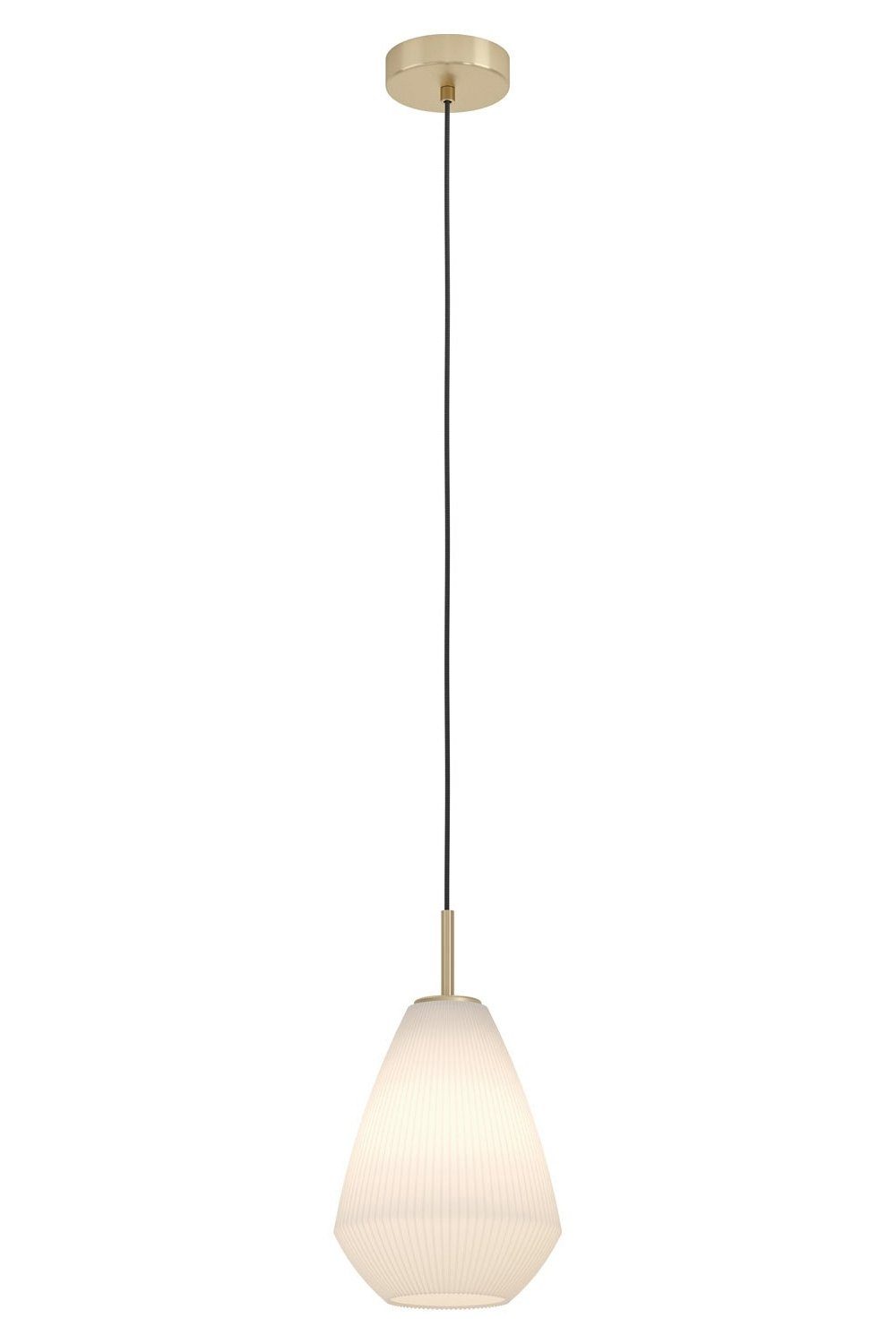 EGLO Pendelleuchte CAPRAROLA, 1-flammig, Messingfarben, 110 cm, in ohne H Leuchtmittel, Lampenschirm sandfarben Metall, aus Glas