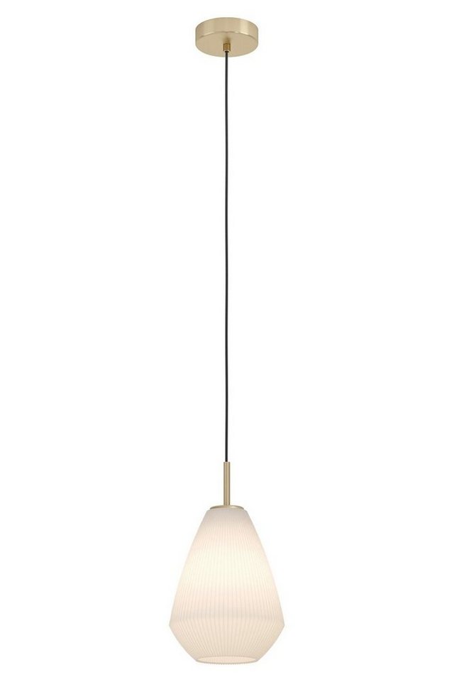 EGLO Pendelleuchte CAPRAROLA, 1-flammig, Messingfarben, Metall, ohne  Leuchtmittel, H 110 cm, Lampenschirm aus Glas in sandfarben
