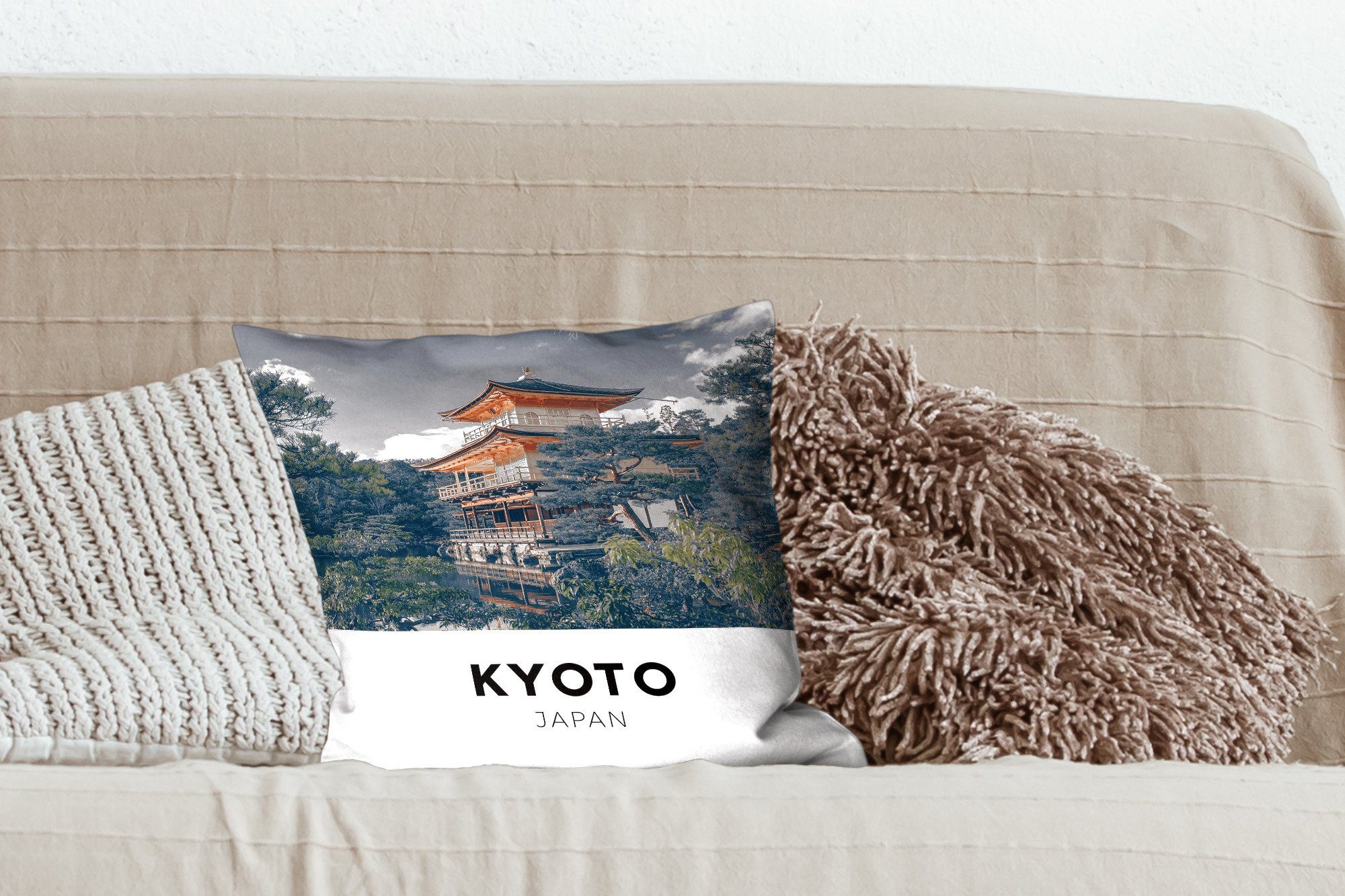 Schlafzimmer, Füllung mit Wohzimmer, Bäume, - Dekokissen für Zierkissen Architektur - Japan Deko, MuchoWow Sofakissen