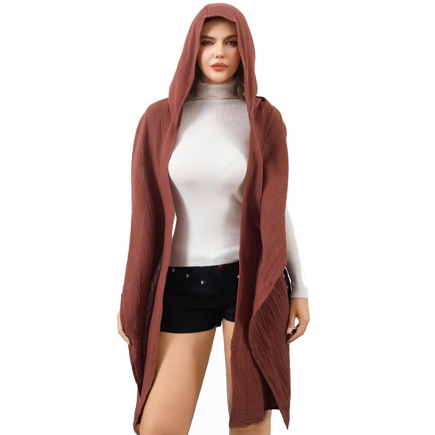 LuxusKollektion Multifunktionstuch Kapuzen Schal Cape Baumwolle Braun, (1-St)