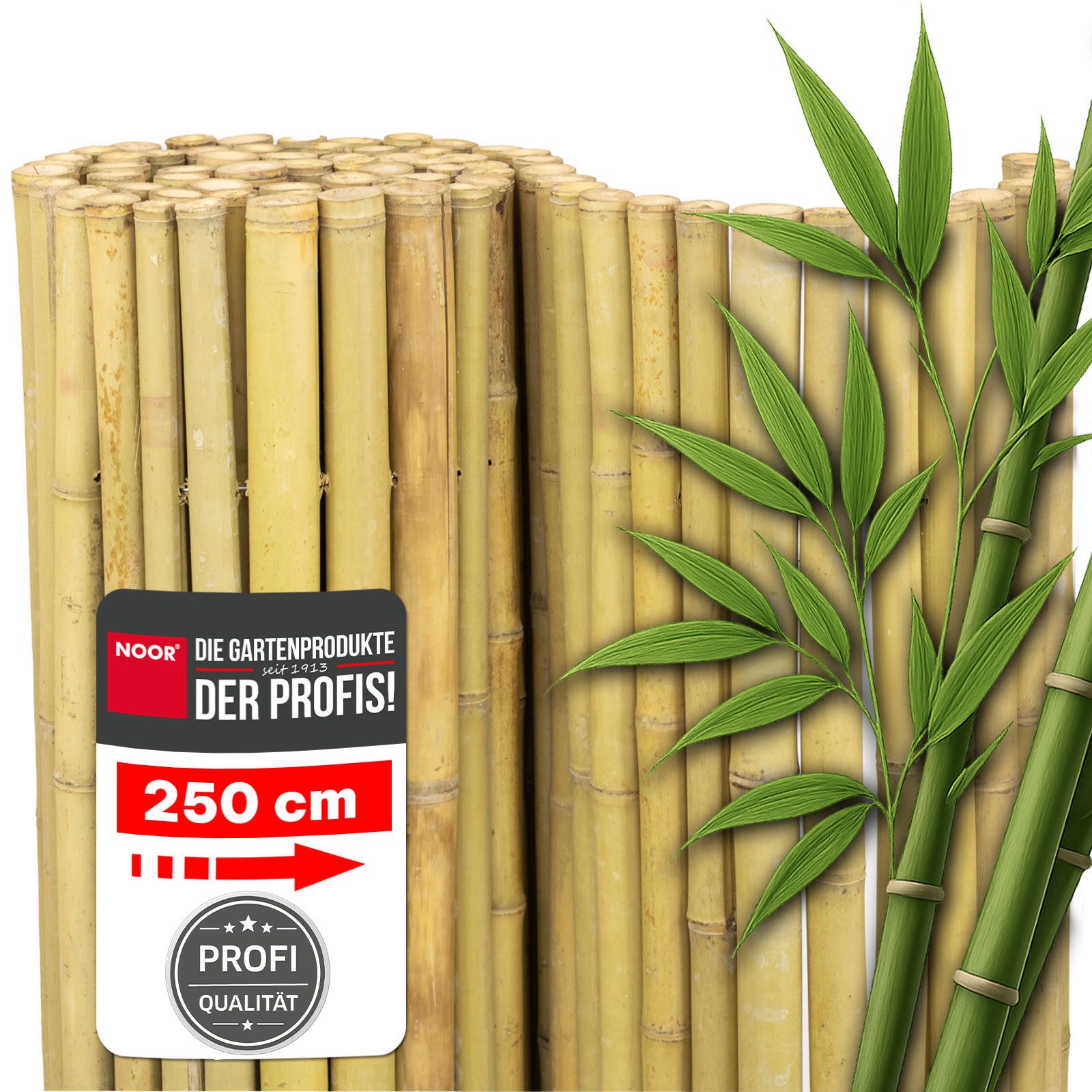 NOOR Sichtschutzzaunmatten Bambusmatte DELUXE - extra dicke Bambusstäbe, stilvoller Sichtschutz für Garten, Terrasse und Balkon