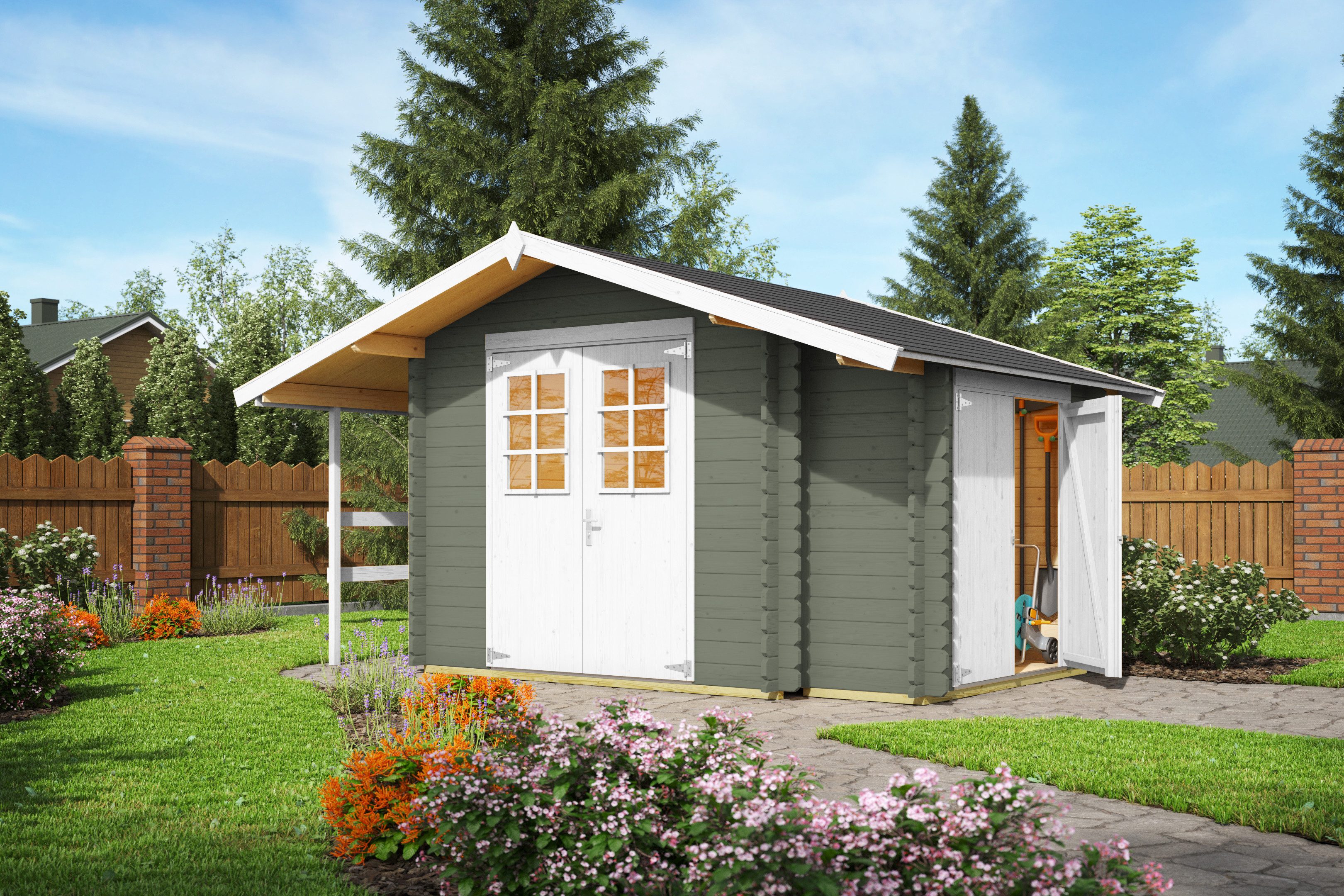 Nordic Holz Gartenhaus Vilano 2, BxT: 385x291 cm, mit 3 getrennten Bereiche