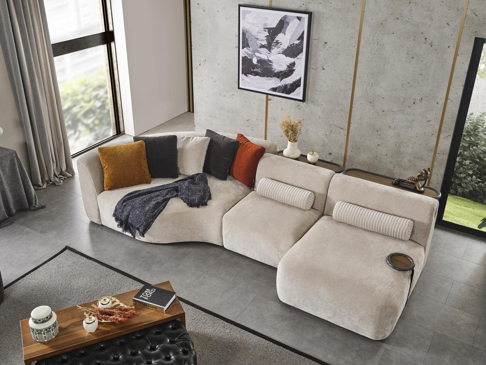 JVmoebel Ecksofa Ecksofa L Form Design Couch Holz mit Textil Polster neu Möbel weiß