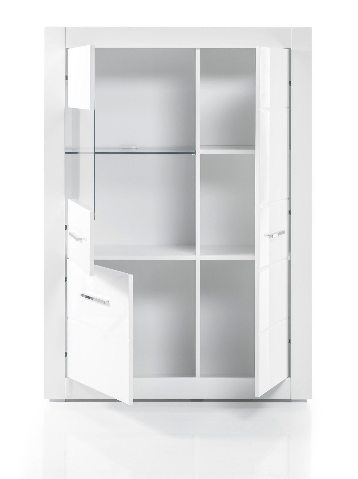 Furn.Design Wohnwand Carrara, cm), Hochglanz, (Wohnkombination Metallgriffen weiß 330 in verchromten mit Breite 4-teilig