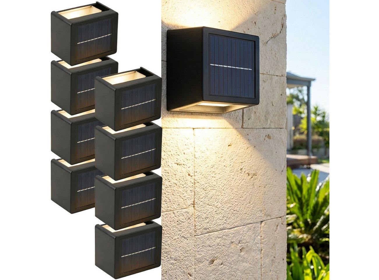 shop'n smile ideoon LED Außen-Wandleuchte Solarleuchten Outdoor mit Akku&Sensor IP44 Deko Strahler 12 LEDs, 12 LEDs pro Leuchte, Leuchtdauer 10 St. Dämmerungssensor Warm-&Kaltweiß 12 LEDs pro Leuchte