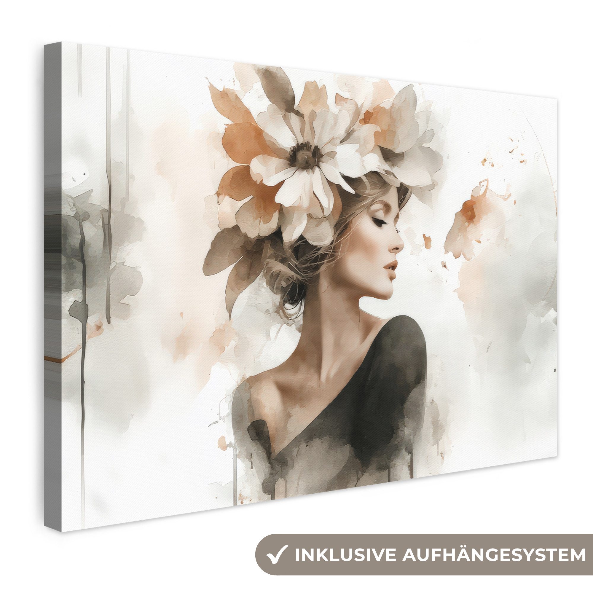 OneMillionCanvasses® Leinwandbild Blüte - Porträt - Gesicht, Fotodruck (1 St), Leinwand Bilder Klein, Wand Dekoration Aesthetic 30x20 cm