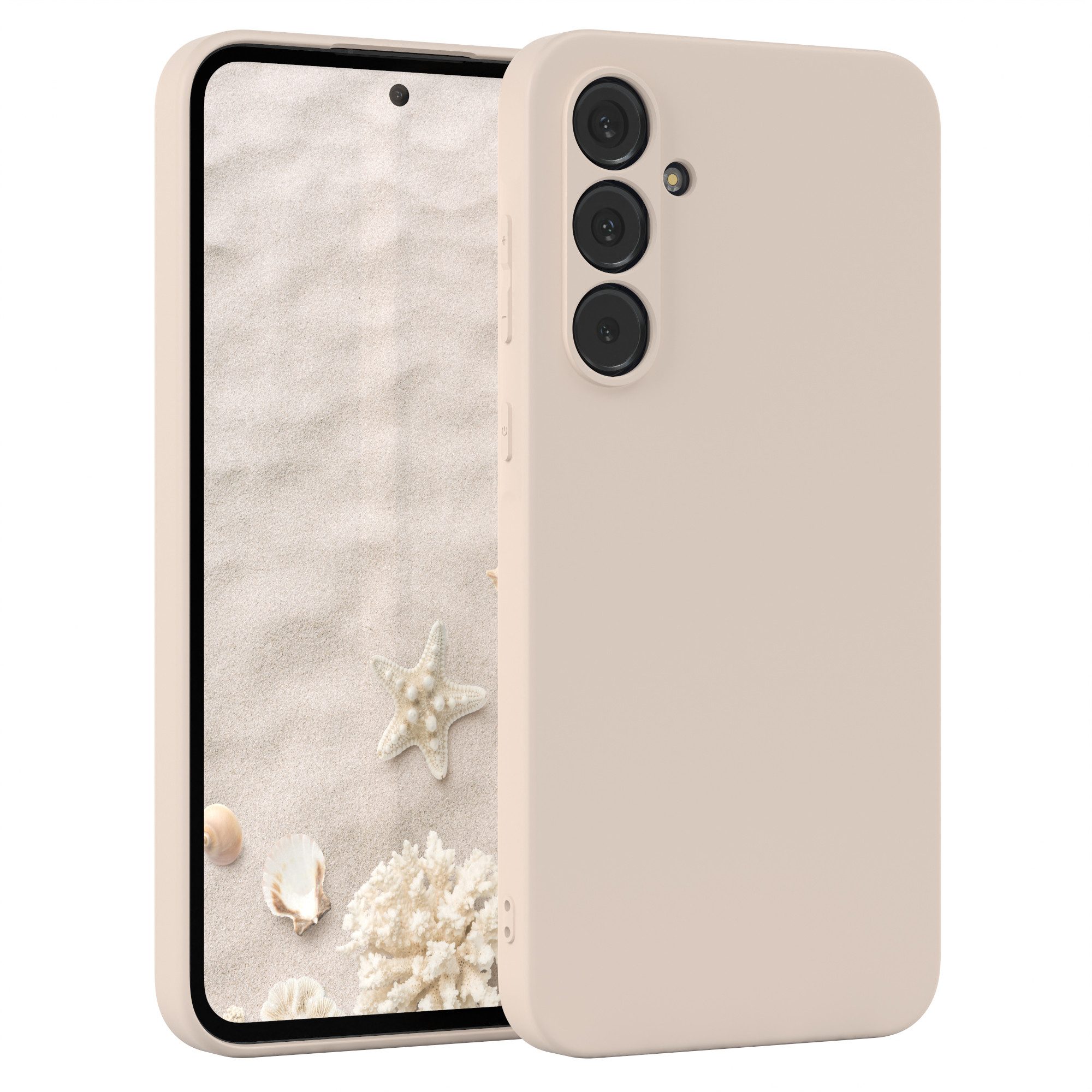 EAZY CASE Handyhülle für Samsung Galaxy A55 Hülle Silikon 6,6 Zoll, Bumper Case Matt Slimcover Silikonschutzhülle elastisch Taupe / Beige