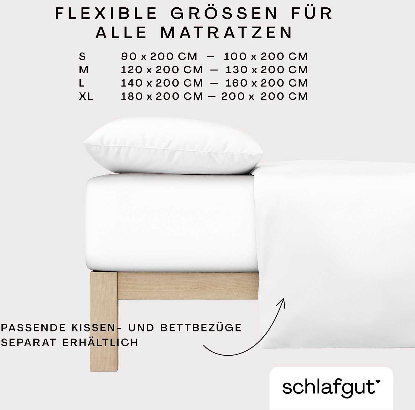 Schlafgut Spannbettlaken CASUAL Bettlaken 100% gekämmte Bio-Baumwolle, 150 g/m², Spannbetttuch, Jersey, Gummizug: rundum, (1 Stück), Bettlaken bis 25 cm Höhe, langlebig, weich, Antipilling-Ausrüstung