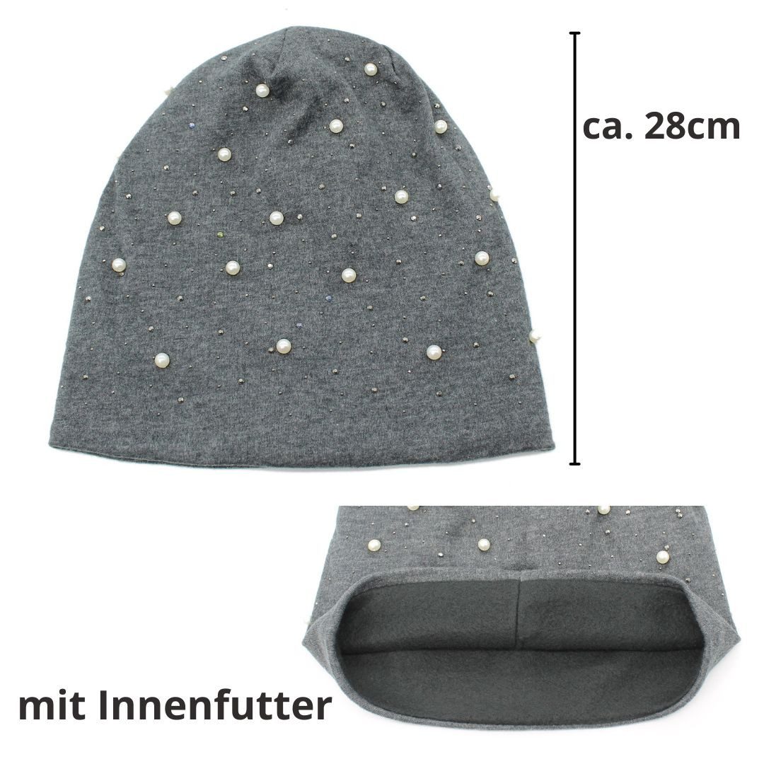 dy_mode Beanie Damen Beanie Mütze mit Kunstperlen Glitzer – Gefütterte Beaniemütze mit Innenfutter