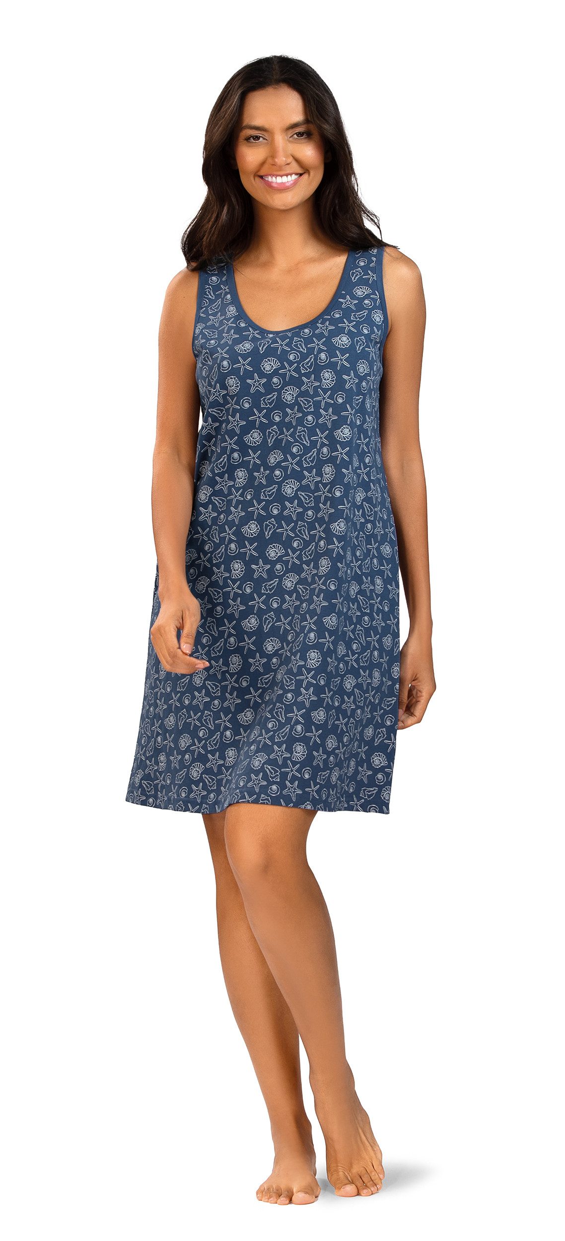comtessa Nachthemd Ascafa Damen Nachtemd ärmellos Muscheln Blau 38 (1-tlg) ärmelloses Sommer Nachtemd Maritim
