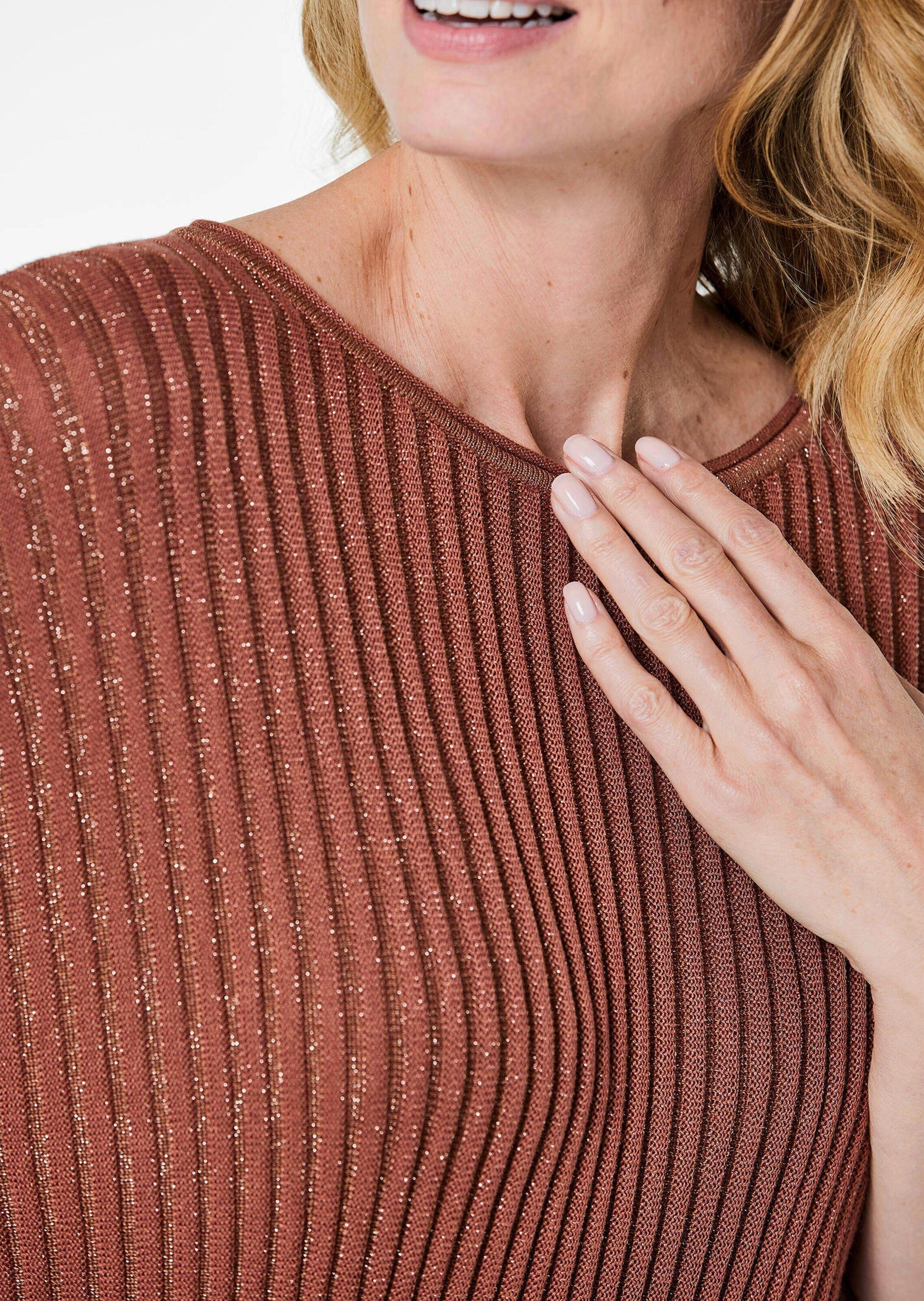 GOLDNER Strickpullover Kurzgröße: Rippenpullover mit Fledermausärmeln Festpullover mit U-Boot-Ausschnitt, Rippstruktur und Langarm