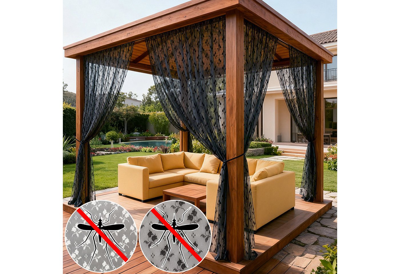 Lapalife Gardine Blumenmuster Vorhang, Insektenschutz, Stangentasche, 1 Tafel, 2 Farben (2 St), Durchsichtige Outdoor-Vorhänge, Atmungsaktiv für Veranda und Garten