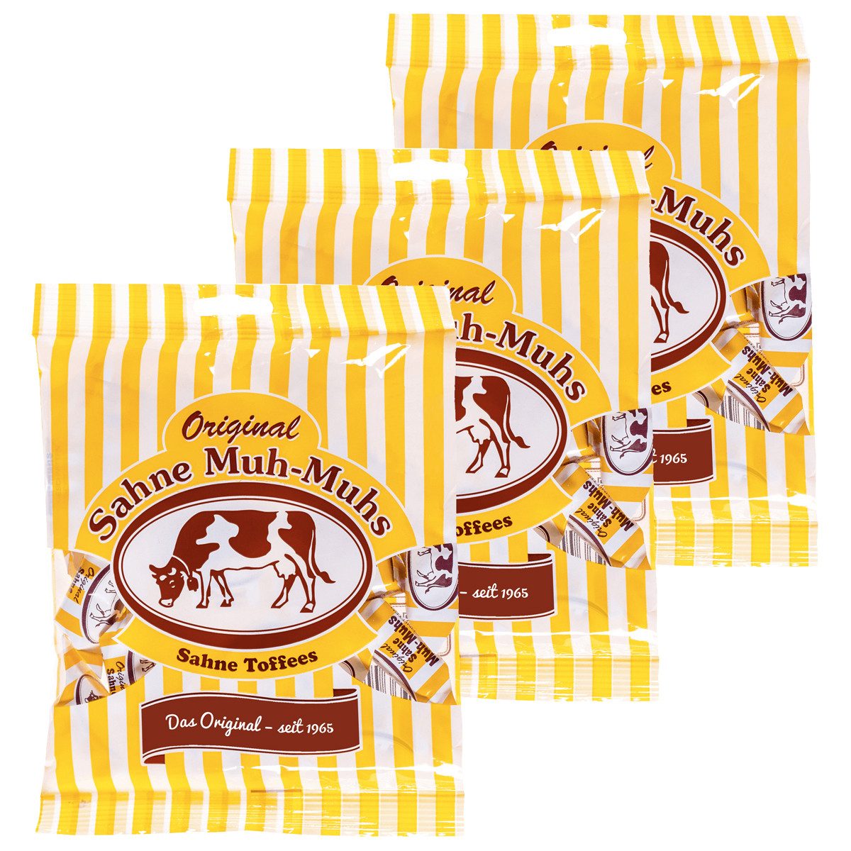 Muh-Muhs Süßigkeit, Muh Muhs Sahne Toffees original Sahne Bonbons 1000g 3er Pack