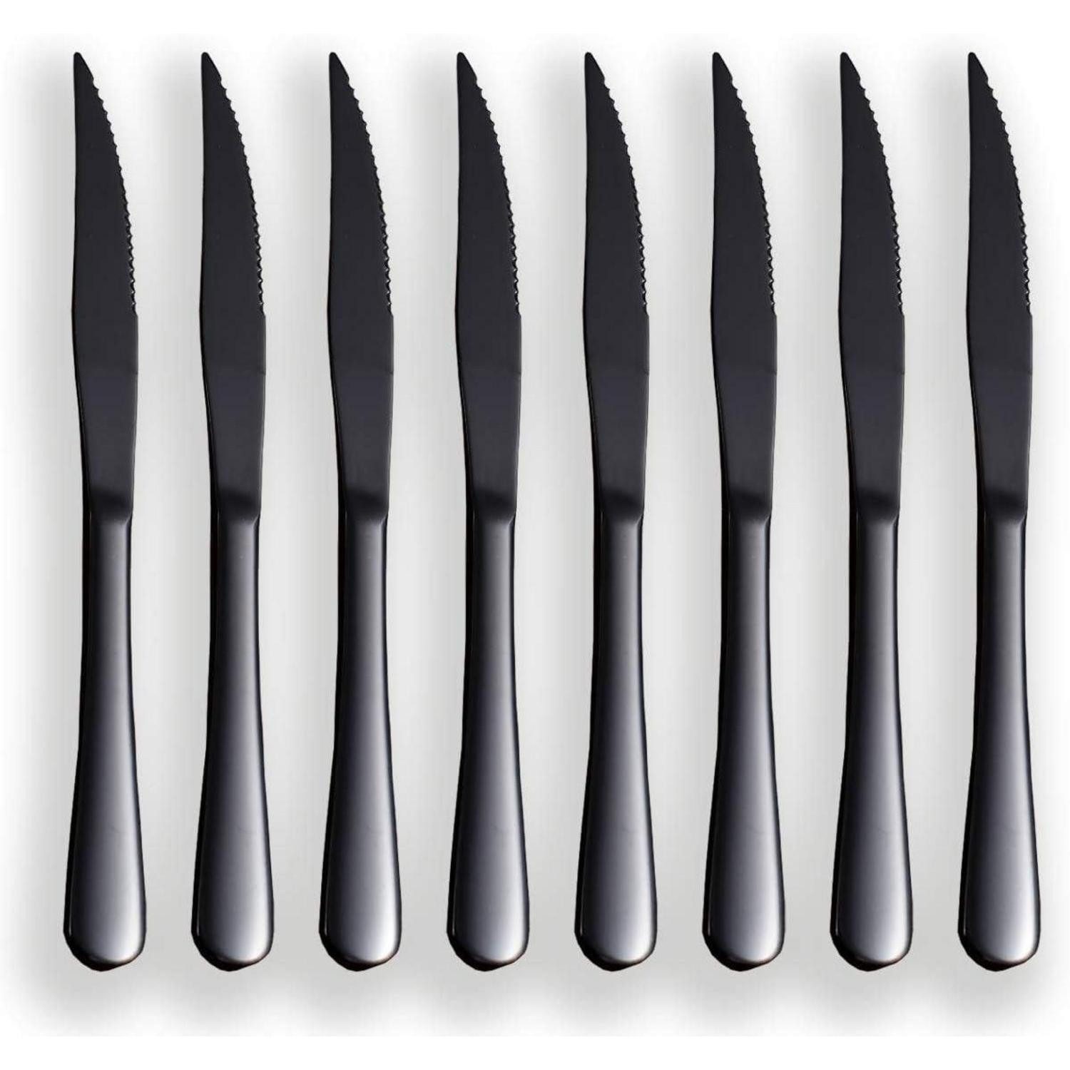 LuxusKollektion Steakbesteck Schwarzes Steakmesser Set 8tlg Schwarz Edelstahl Besteck Grill Zubehör