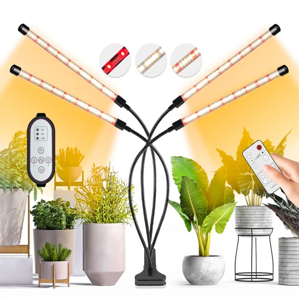 Rosnek Pflanzenlampe 1-5 Köpfe, ein Clip, dimmbar, Timer, USB, für Zimmerpflanzen, Vollspektrum, wasserdicht