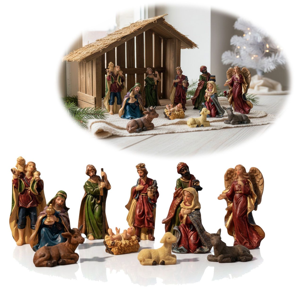 LS-LebenStil Krippenfigur 11-teiliges Set Krippenensemble bis 9cm Klassische Weihnachtsfiguren (für Weihnachtskrippen inkl. Tiere für Krippenstall Advent Dekoration, 11 St., Weihnachten Krippe Maria Josef Jesus inkl. Tiere 11-teilig), Deko traditionell Handbemalt Krippentiere Weihnachtsfiguren