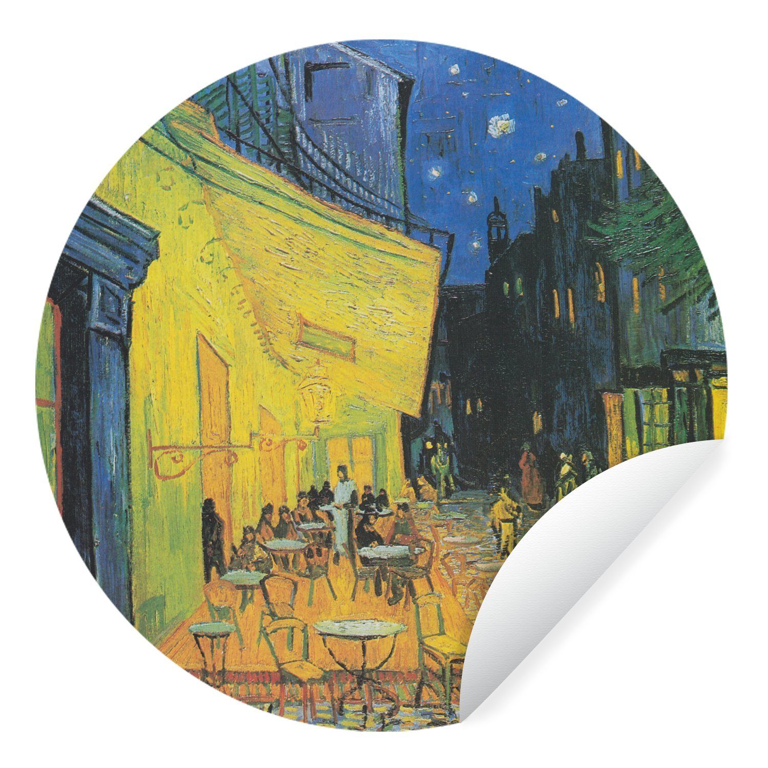 MuchoWow Wandsticker Caféterrasse bei Nacht - Gemälde von Vincent van Gogh (1 St), Tapetenkreis für Kinderzimmer, Tapetenaufkleber, Rund, Wohnzimmer