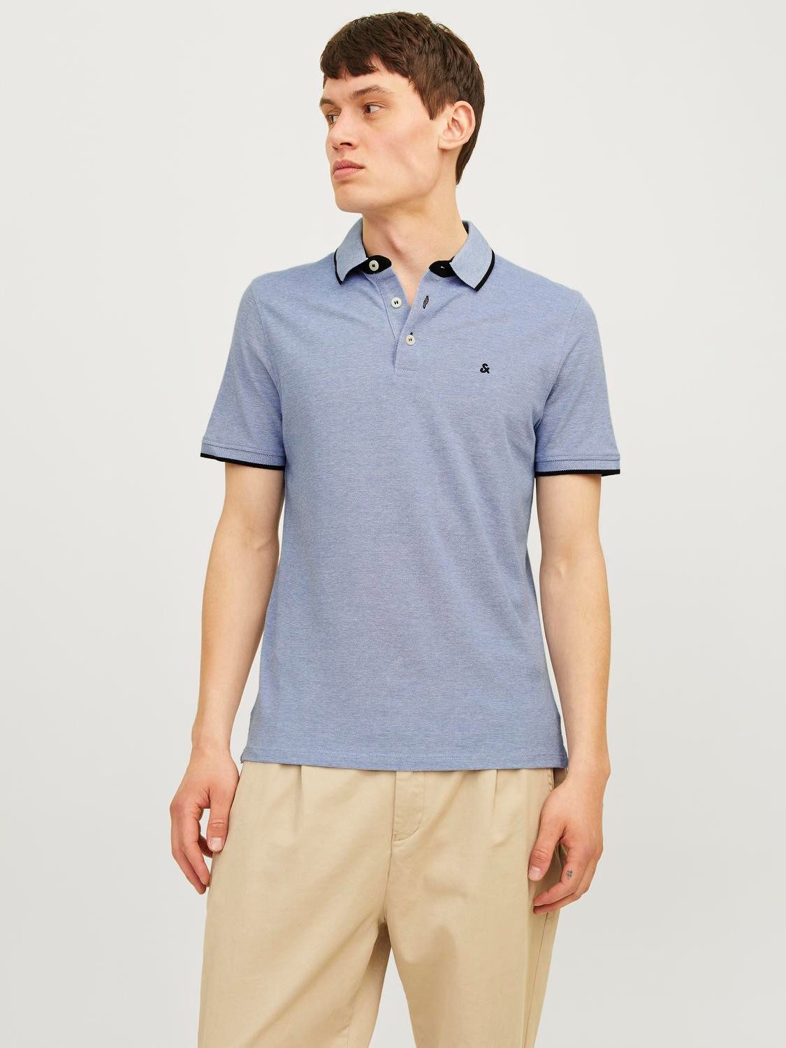Jack & Jones Poloshirt JJEPAULOS im Doppelpack mit Logostickerei und Komfort (Packung, 2-tlg., 2er-Pack) unifarben mit Farbeinsatz, modisch, schmal, Baumwolle, Polokragen