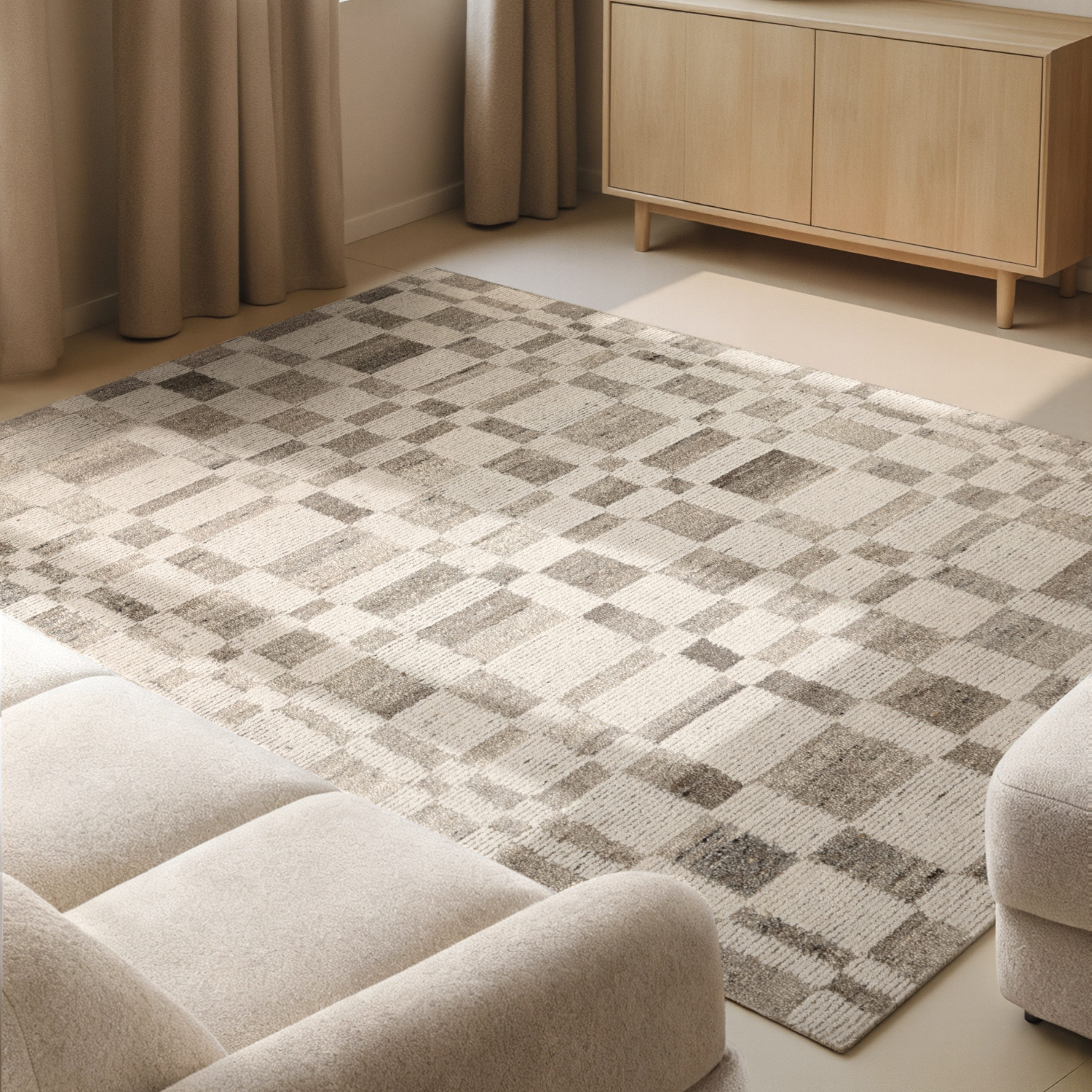 vikosa Wollteppich Structa, rechteckig, Höhe: 15 mm, Handgemacht, Grafisch, Karo, Natur, Wolle, Wohnzimmer,Schlafzimmer