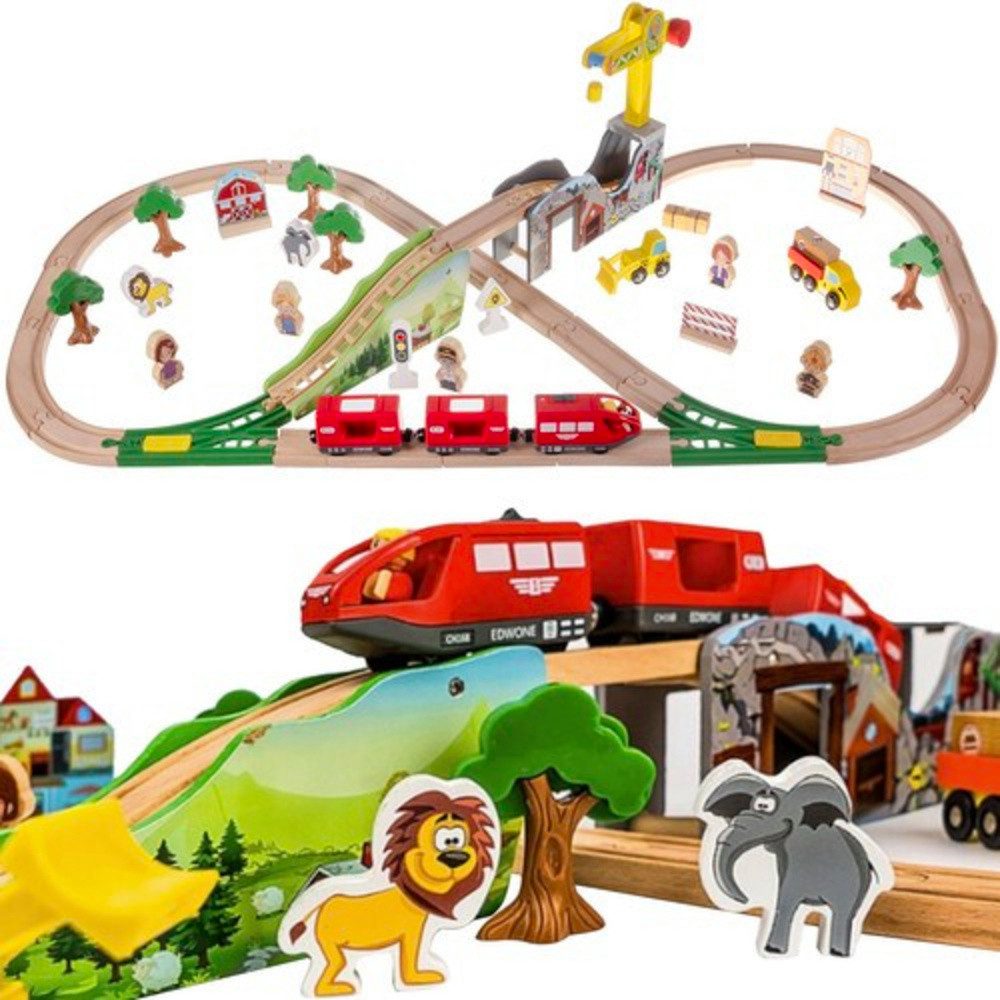KRUZZEL Spielzeug-Eisenbahn Holzeisenbahn Gleis 3,2 m, (Spar-Set, 1-tlg., Motorik), Eigene Strecken bauen & Landschaft individuell gestalten