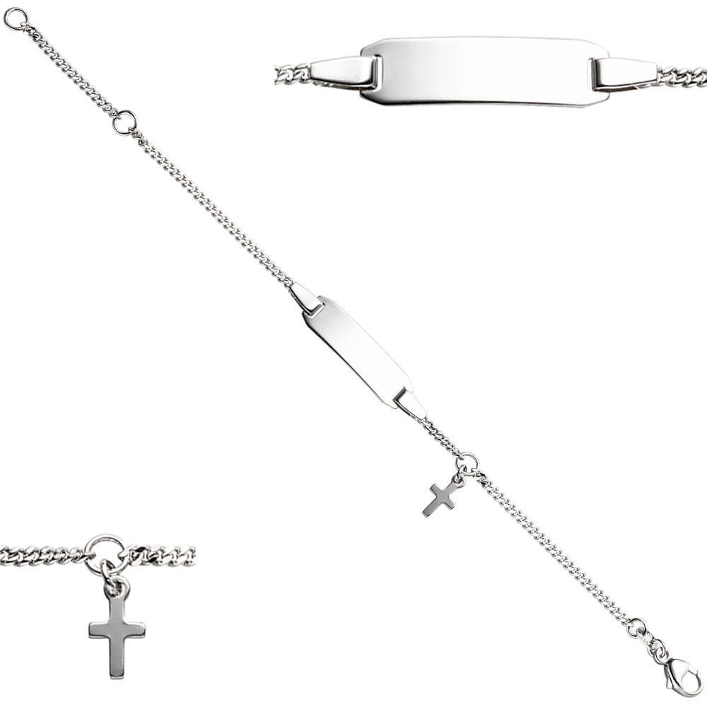 Schmuck Krone Panzerarmband Kinder Schildband mit Kreuz, 925 Silber, 12-14cm, Silber 925