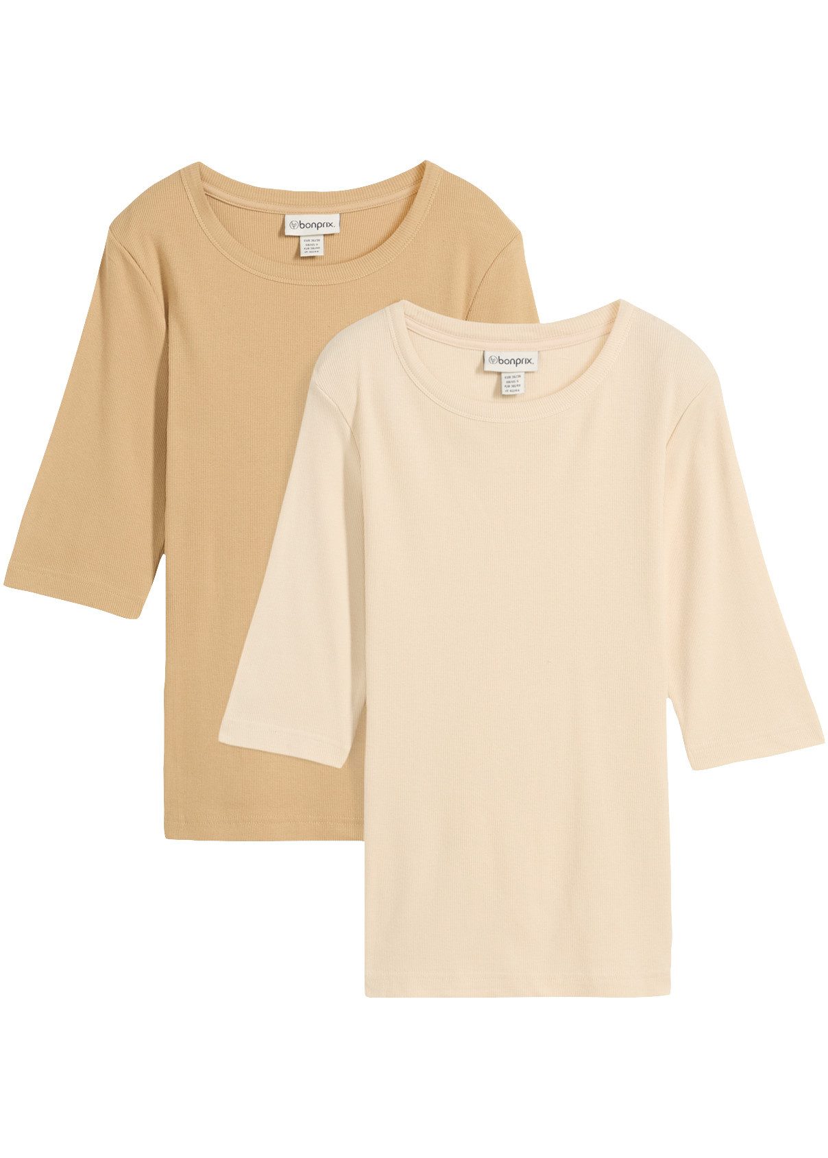 bonprix T-Shirt (Packung, 2er) aus Baumwoll-Elasthan-Mix, schmale Passform, Halbarm-Design