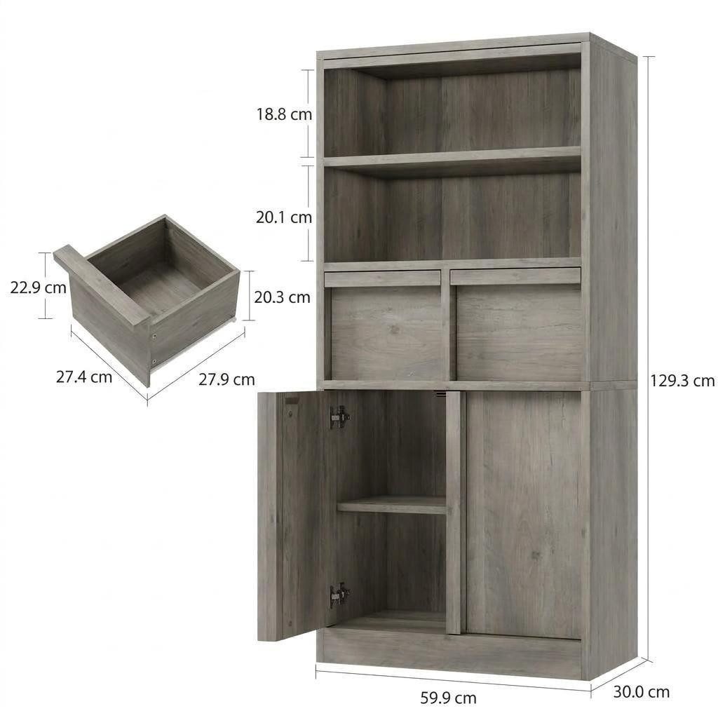 GarveeMore Badkommode Badezimmerschrank Badschrank mit 2 Schubladen 60x30x130 – Bild 2 von 5