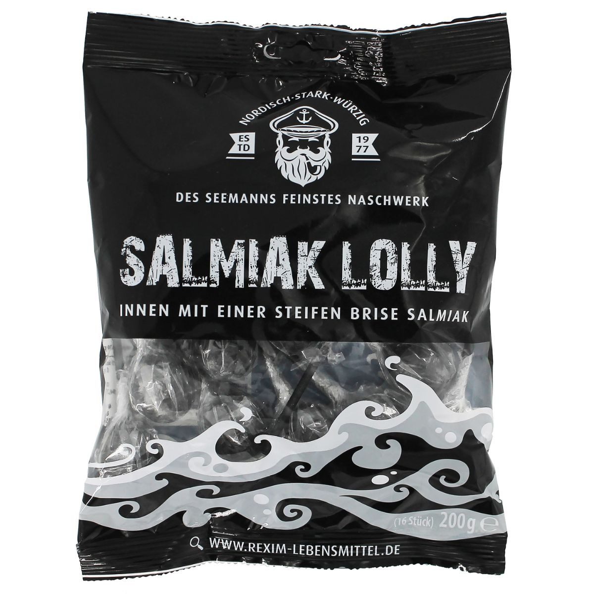 Rexim Süßigkeit Rexim Salmiak Lolly 200g – Extra starke Lakritz‑Lollies (16 Stück), 200 g