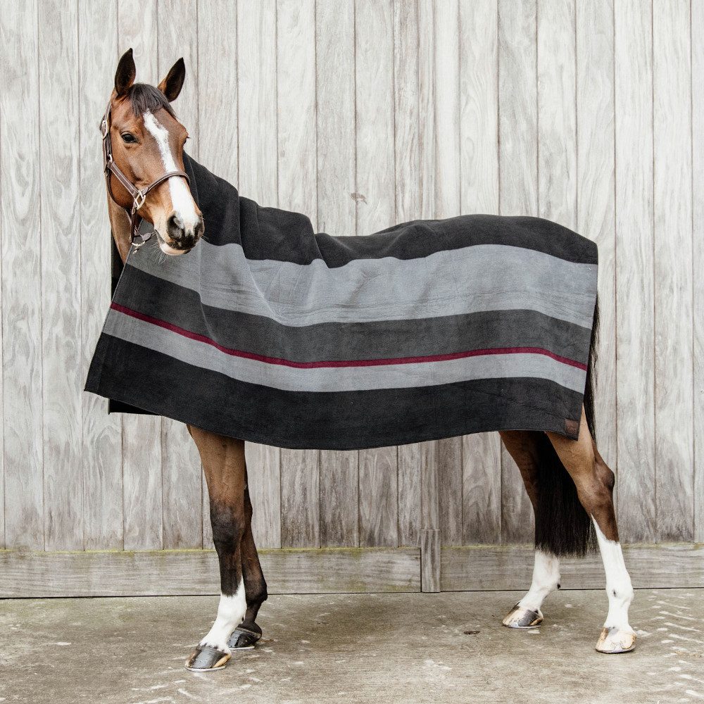 Kentucky Horsewear Pferde-Abschwitzdecke Kentucky Horsewear Fleecedecke Square Stripes Heavy - Schwarz/Grau