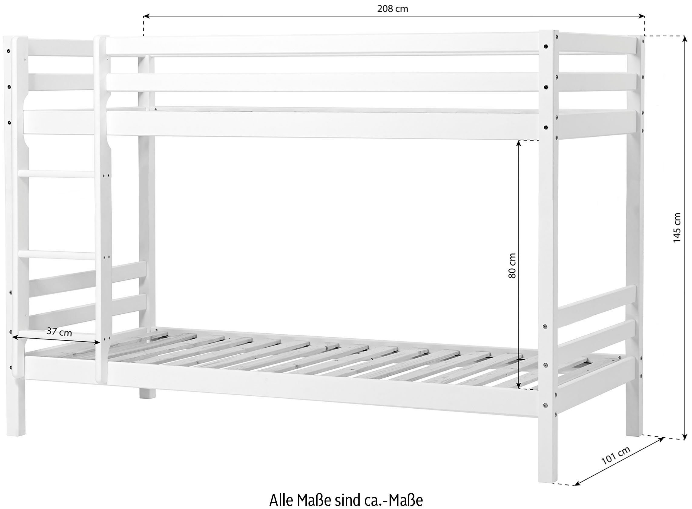 m. 90x200 Dream, weiß Hoppekids massiv & Etagenbett Vorhang Matratze ECO Lila