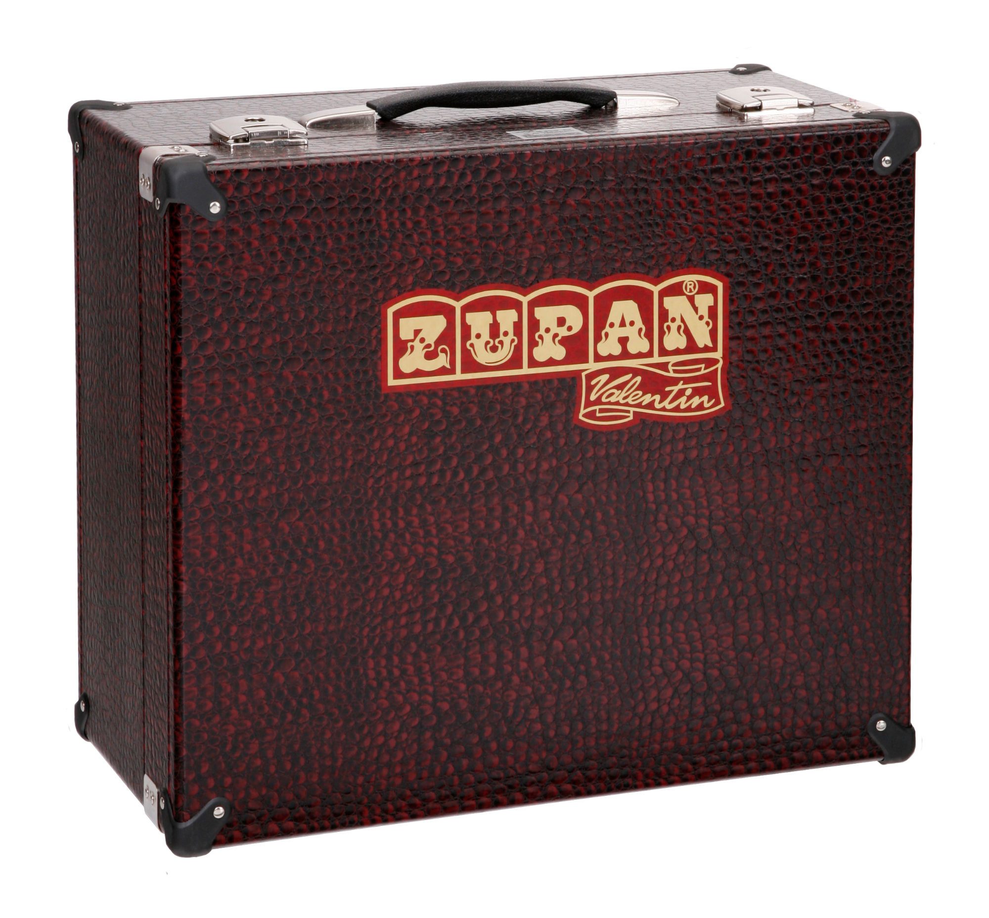 Zupan Knopf-Akkordeon Zupan Juwel IVD MB Harmonika Shadow Red (G-C-F-B) (Juwel-Set, Inkl. Luxuskoffer, Trageriemen mit Querriemen und Poliertuch), leichtgängige Diskantmechanik mit Perlmuttknöpfen und kurzem Tastenhub