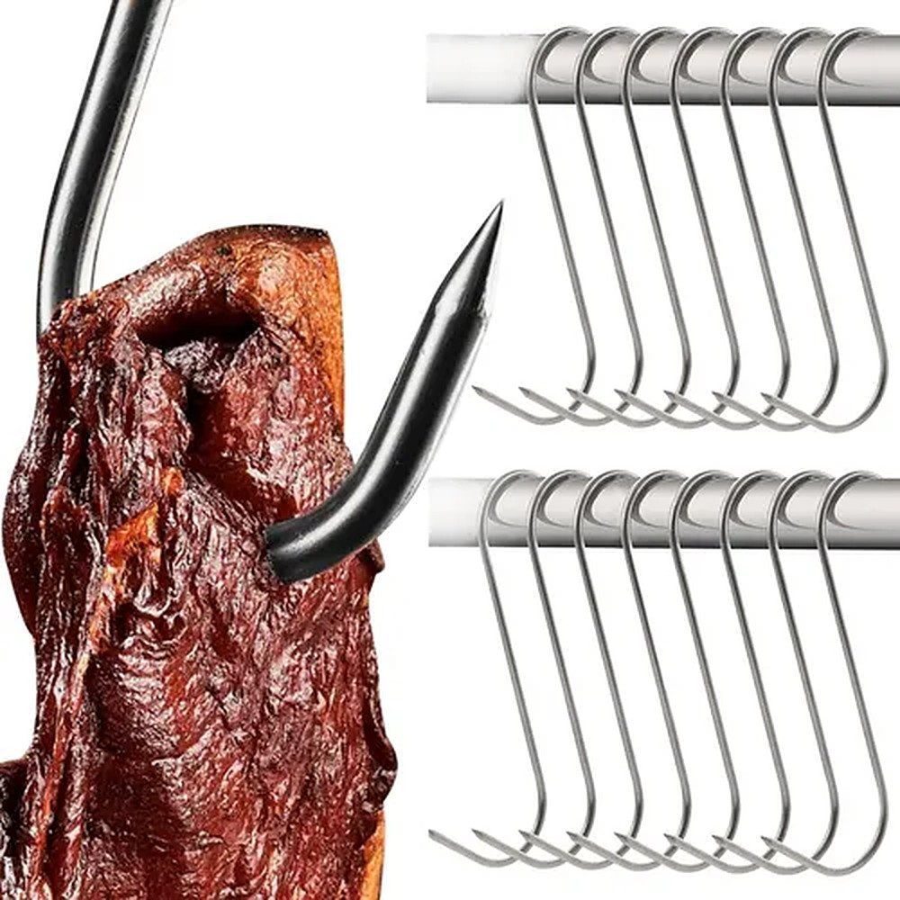 Kaminer Grillhaken Räucherhaken Fleischhaken, (Spar-Set, 15 tlg., 15x4,5x0,3cm robust), Edelstahl, bis 15kg Tragkraft, mehrfach verwendbar