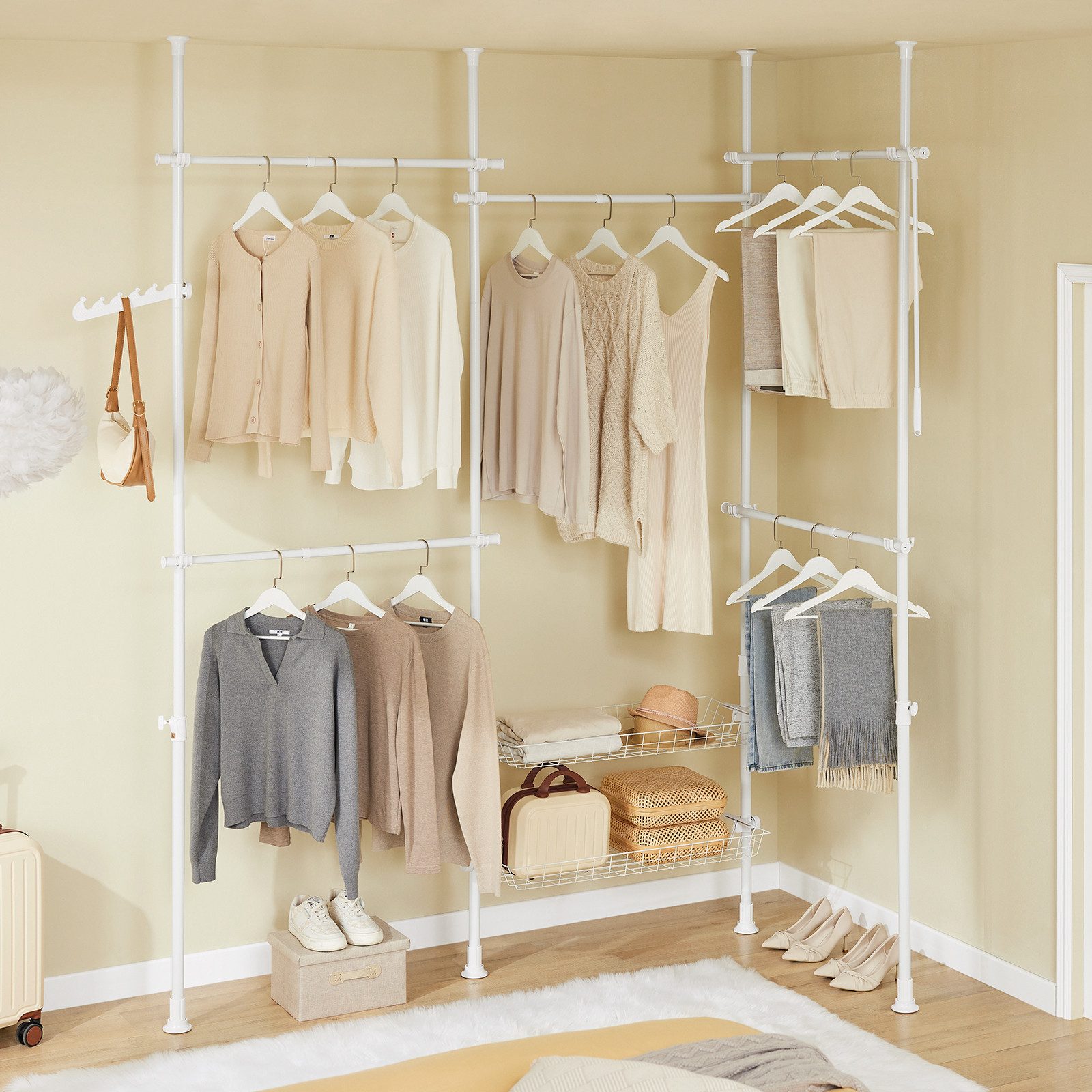 SoBuy Kleiderständer KLS04, Garderobenständer Kleiderschrank, verstellbares Regal, Schlafzimmer