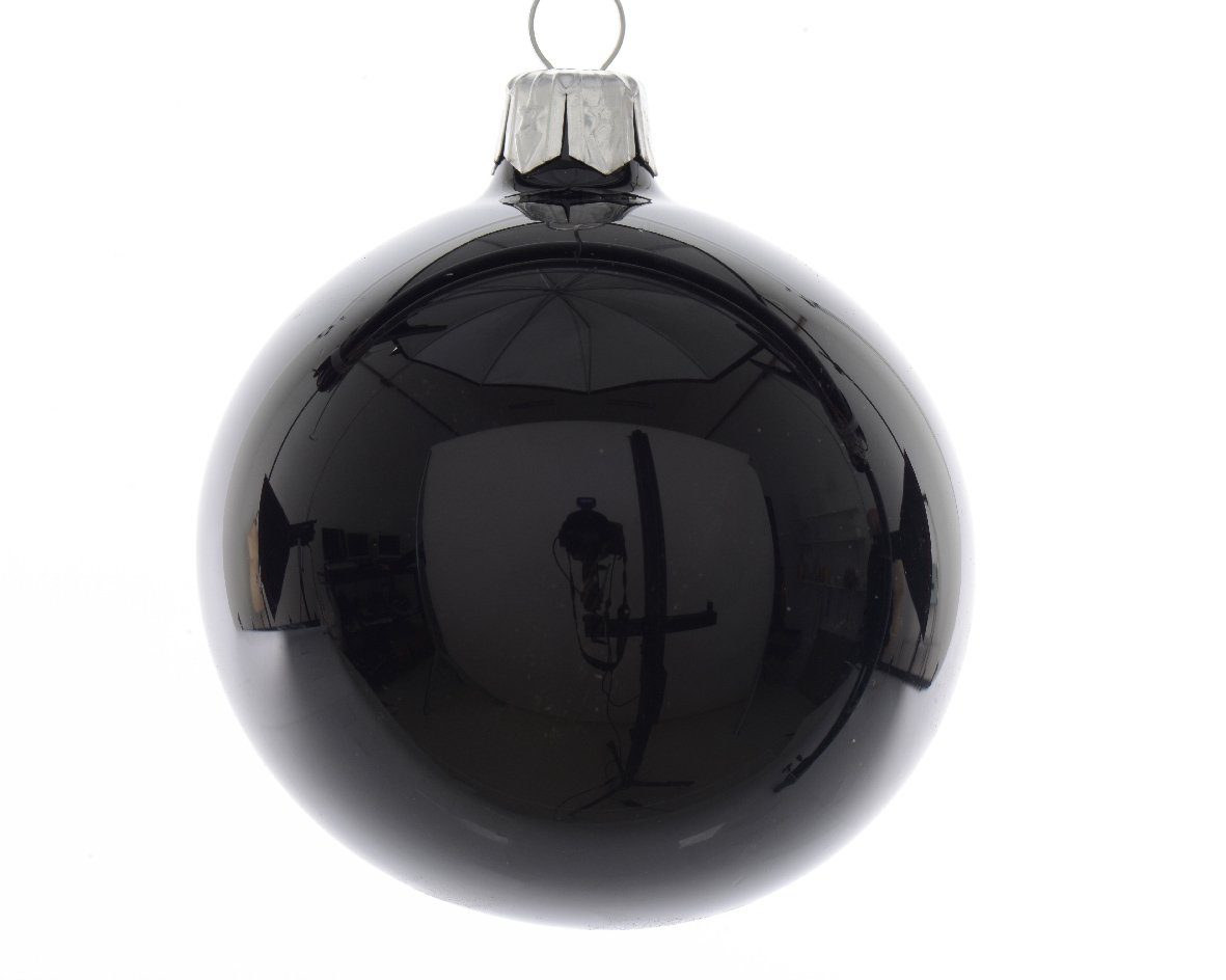 Decoris season decorations Weihnachtsbaumkugel, mundgeblasen Glas Schwarz glänzend Weihnachtskugeln 6er Box - 6cm
