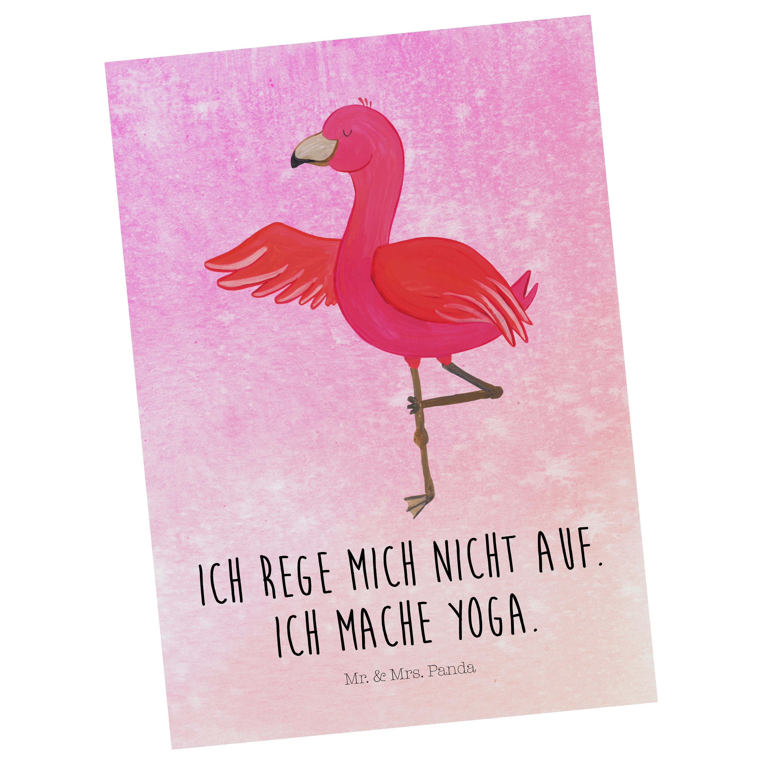 Mr. & Mrs. Panda Postkarte Flamingo Yoga - Aquarell Pink - Geschenk, Geschenkkarte, Geburtstagsk