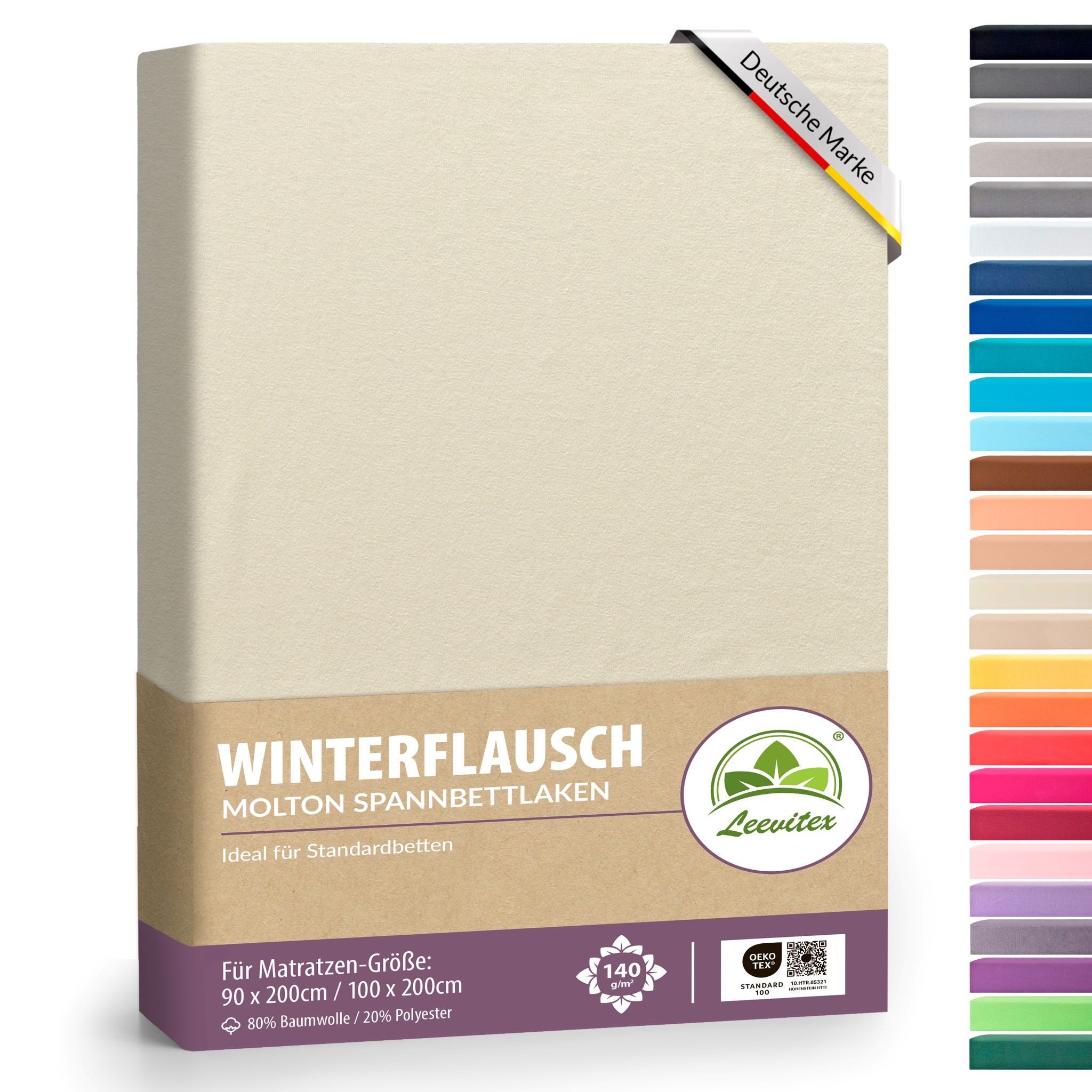 leevitex® Spannbettlaken für kalte Nächte – angenehm weich, passgenau, farbstark & pflegeleicht, Gummizug: Rundum