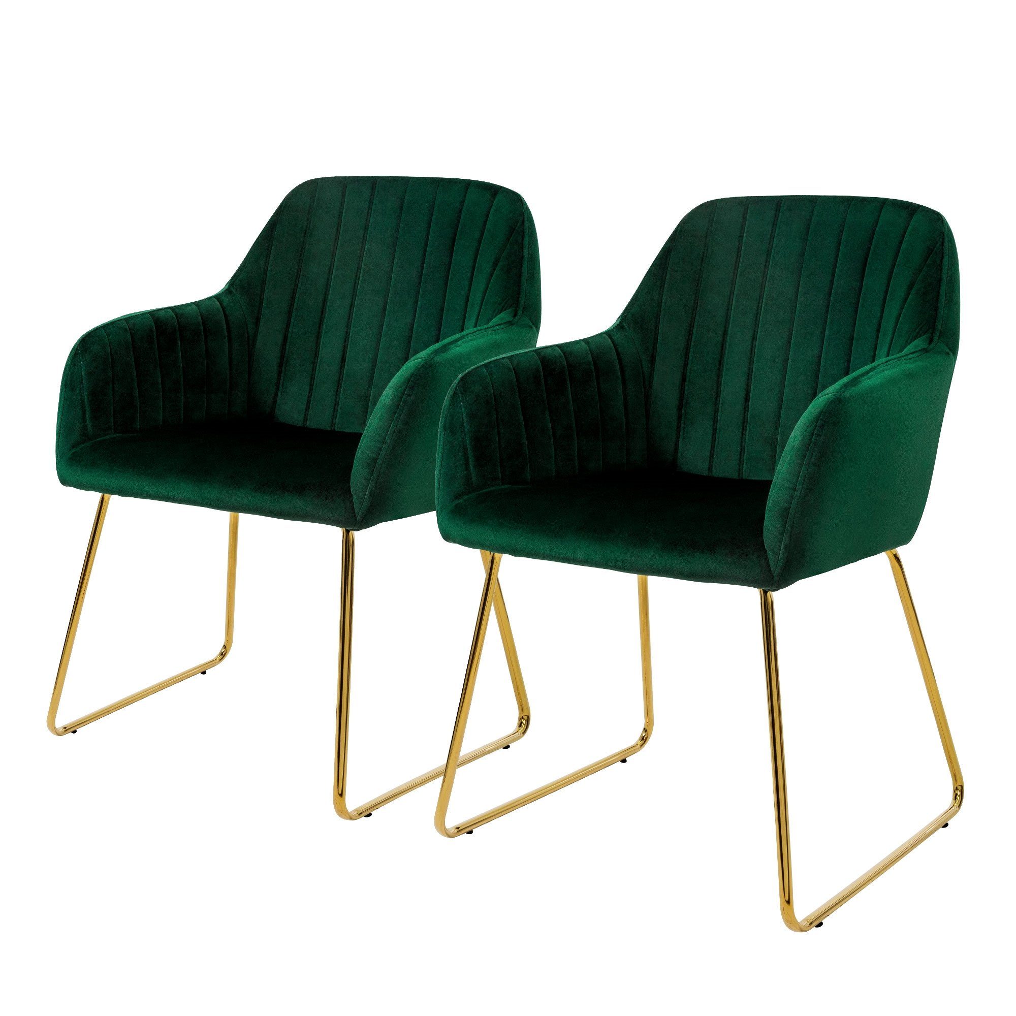 Grün Samtbezug ergonomisch Küchenstühle Stuhl ML-DESIGN Set Polsterstühle 2er Wohnzimmerstühle, Metallbeine