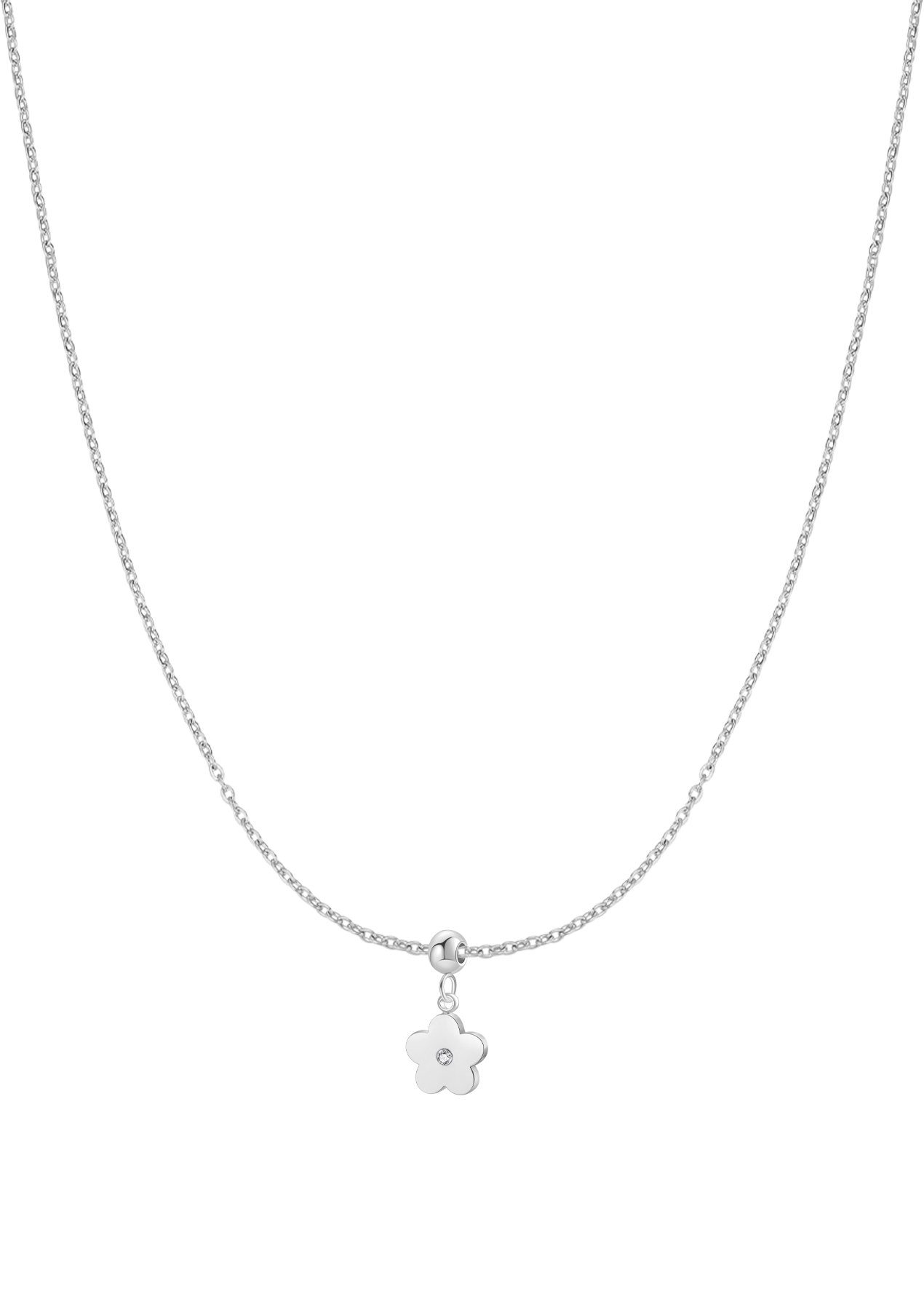 Collier Edelstahl Kette Damen Blume 18K Gold Roségold, Zirkonia hängend