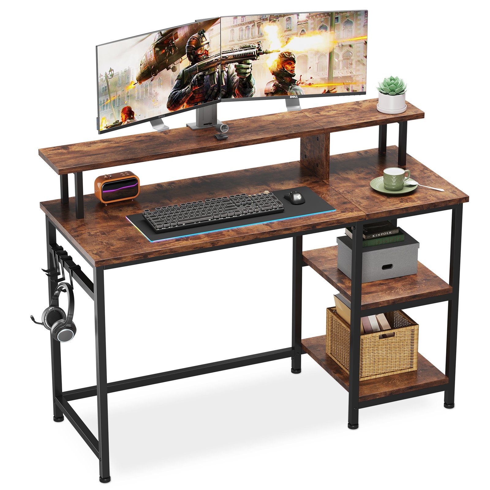 Dripex Computertisch Schreibtisch Computertisch mit Monitorständer und Abnehmbarem Regal
