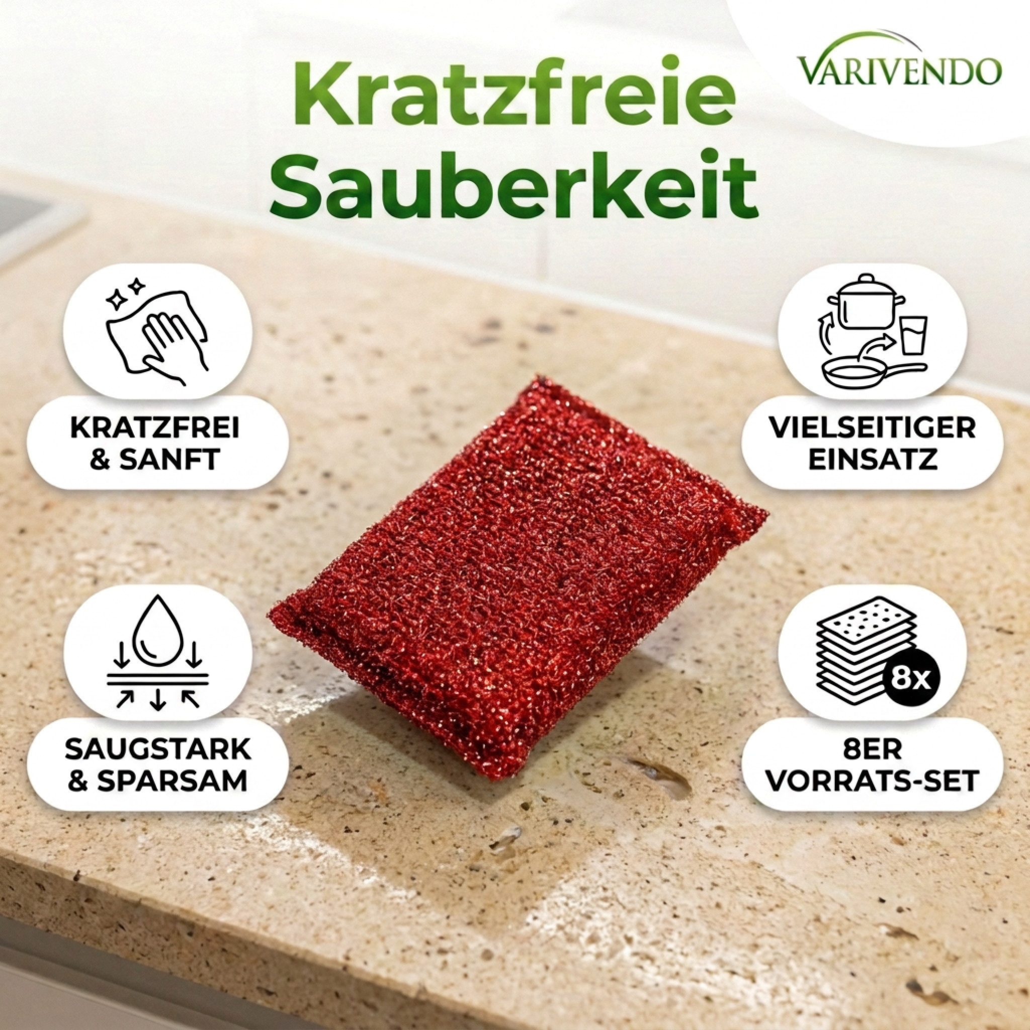 varivendo Reinigungsschwamm 8x Lurex-Schwamm, Set, farblich sortiert, Metallic, 4 x 10 g, Scheuerschwamm Glitzerschwamm Reinigungsschwamm Küchenschwamm