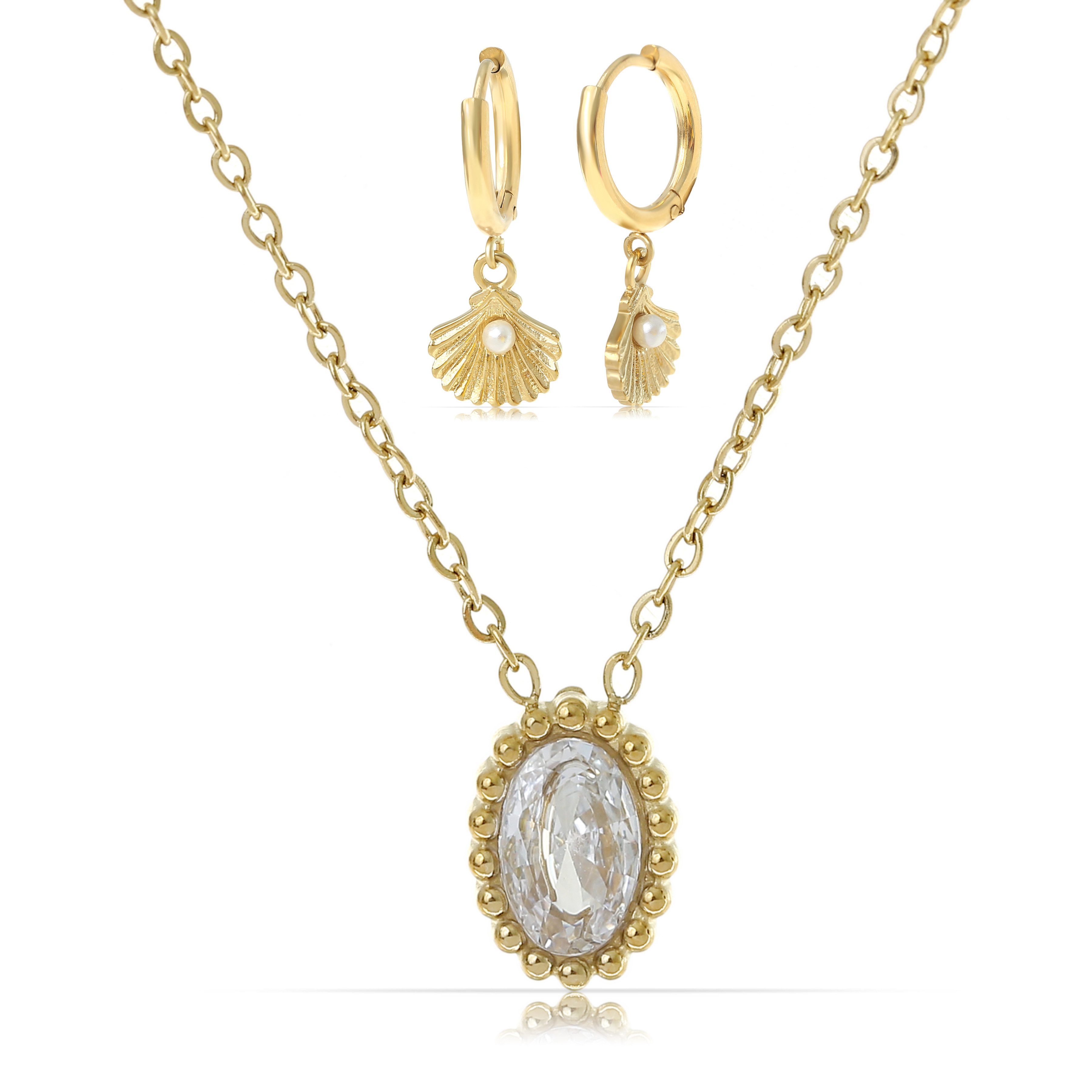 Made by Nami Schmuckset Damen Gold Halskette und Ohrringe Wasserfest, aus Edelstahl – hypoallergen – Boho-Stil