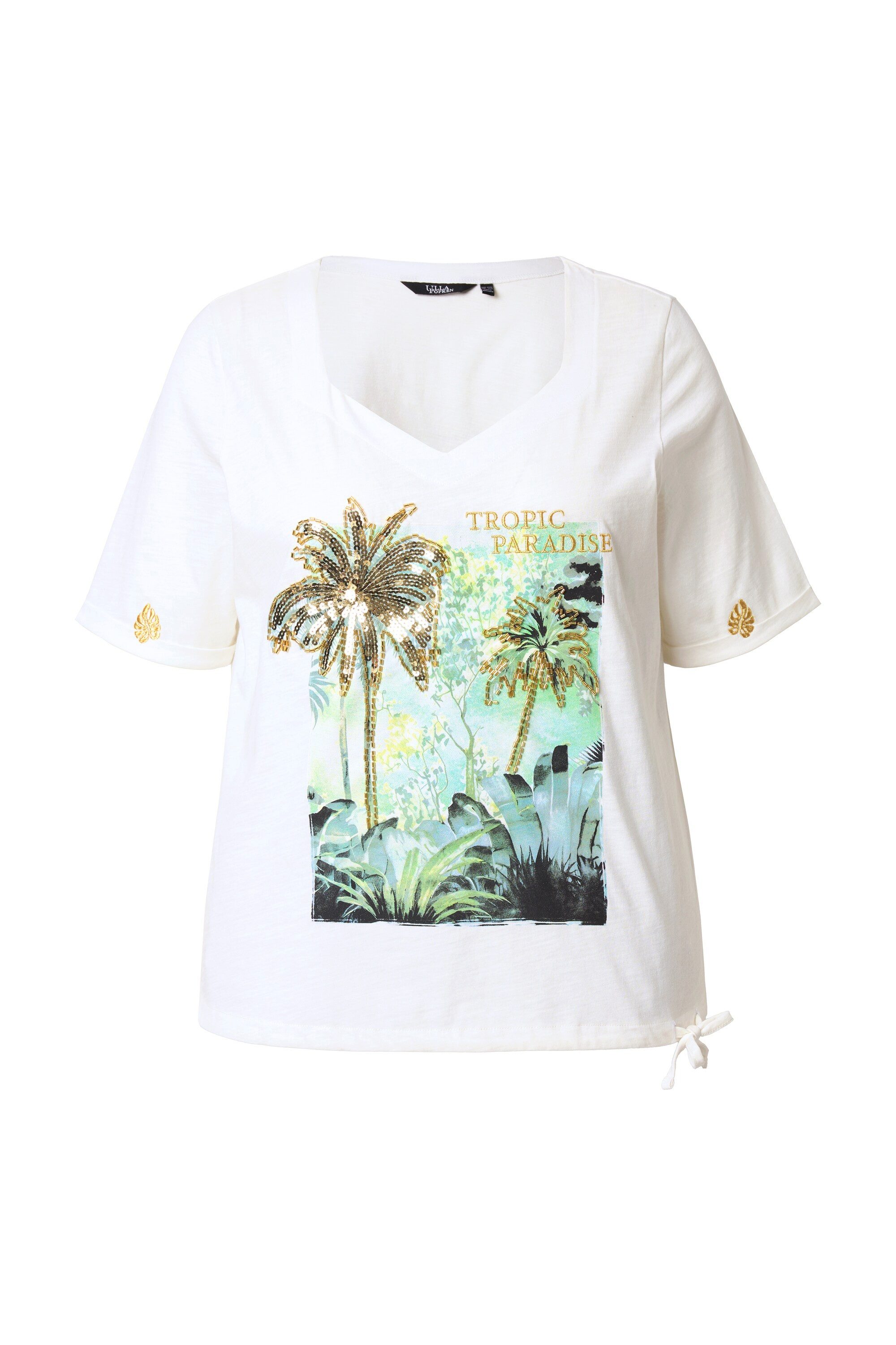 Ulla Popken T-Shirt T-Shirt Tunnelzug Palmen günstig online kaufen